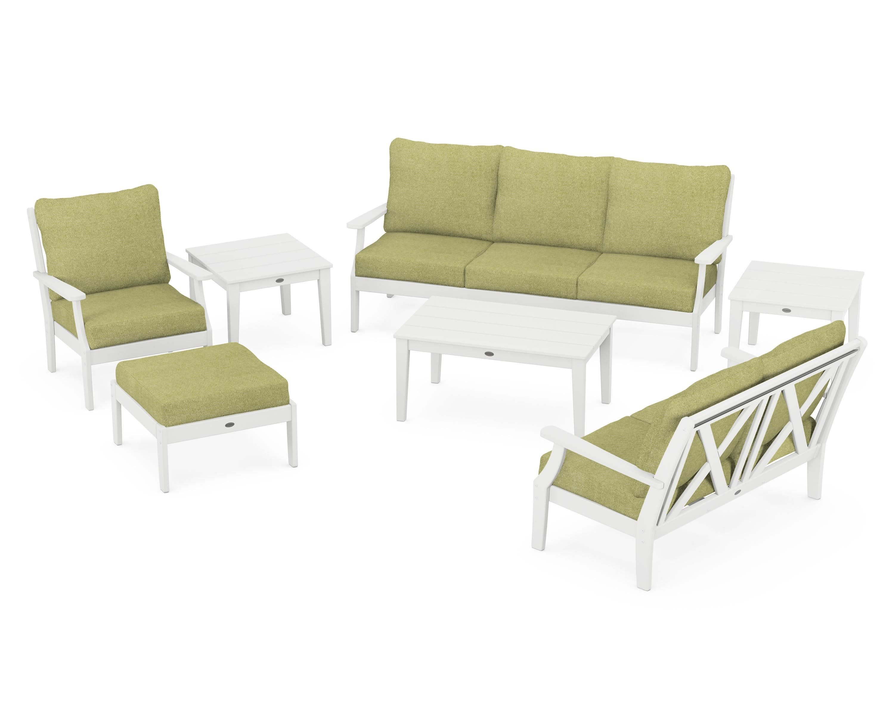 Braxton 7-Piece Deep Seating Set in White / Chartreuse Boucle