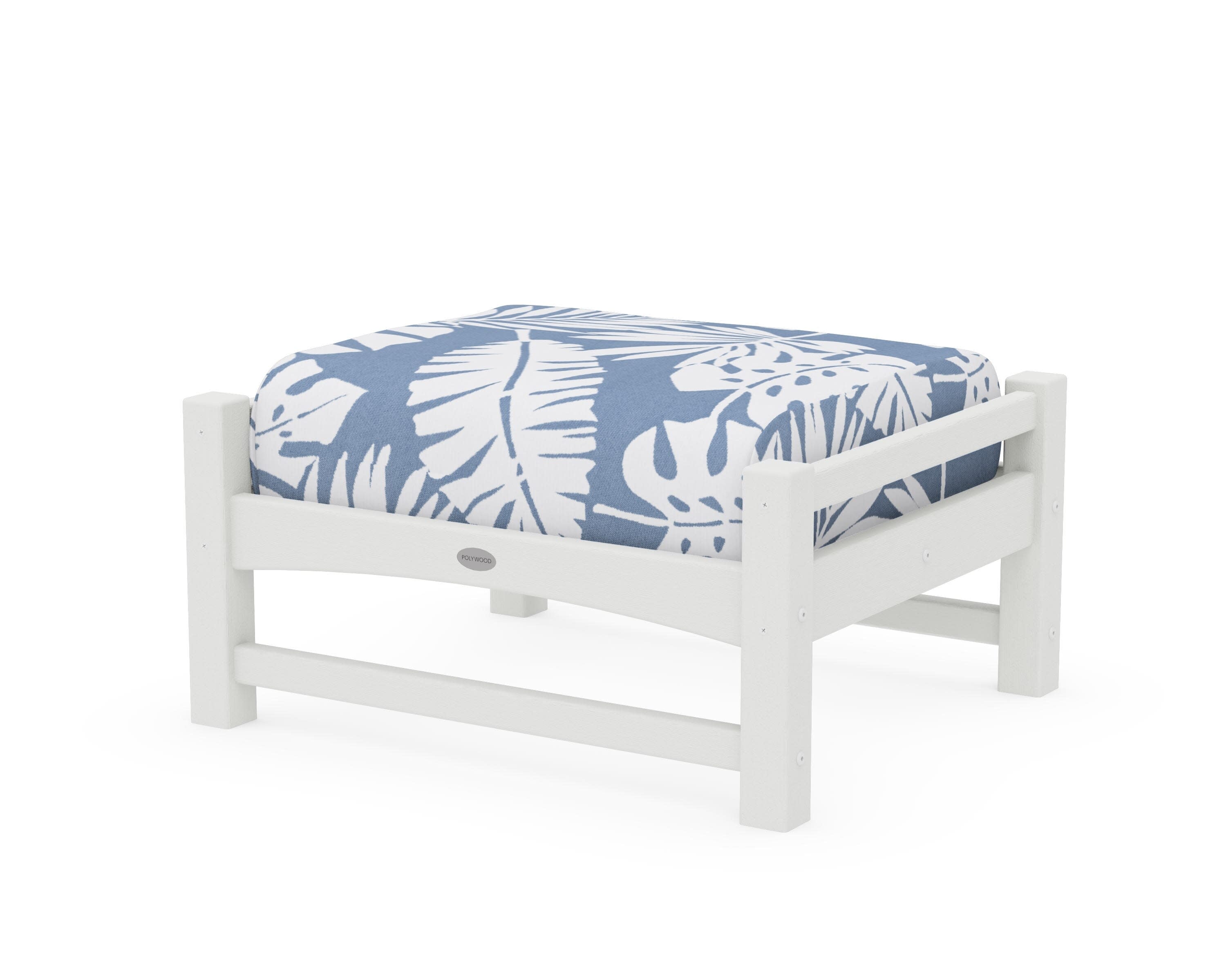 Club Ottoman in Vintage White / Leaf Sky Blue