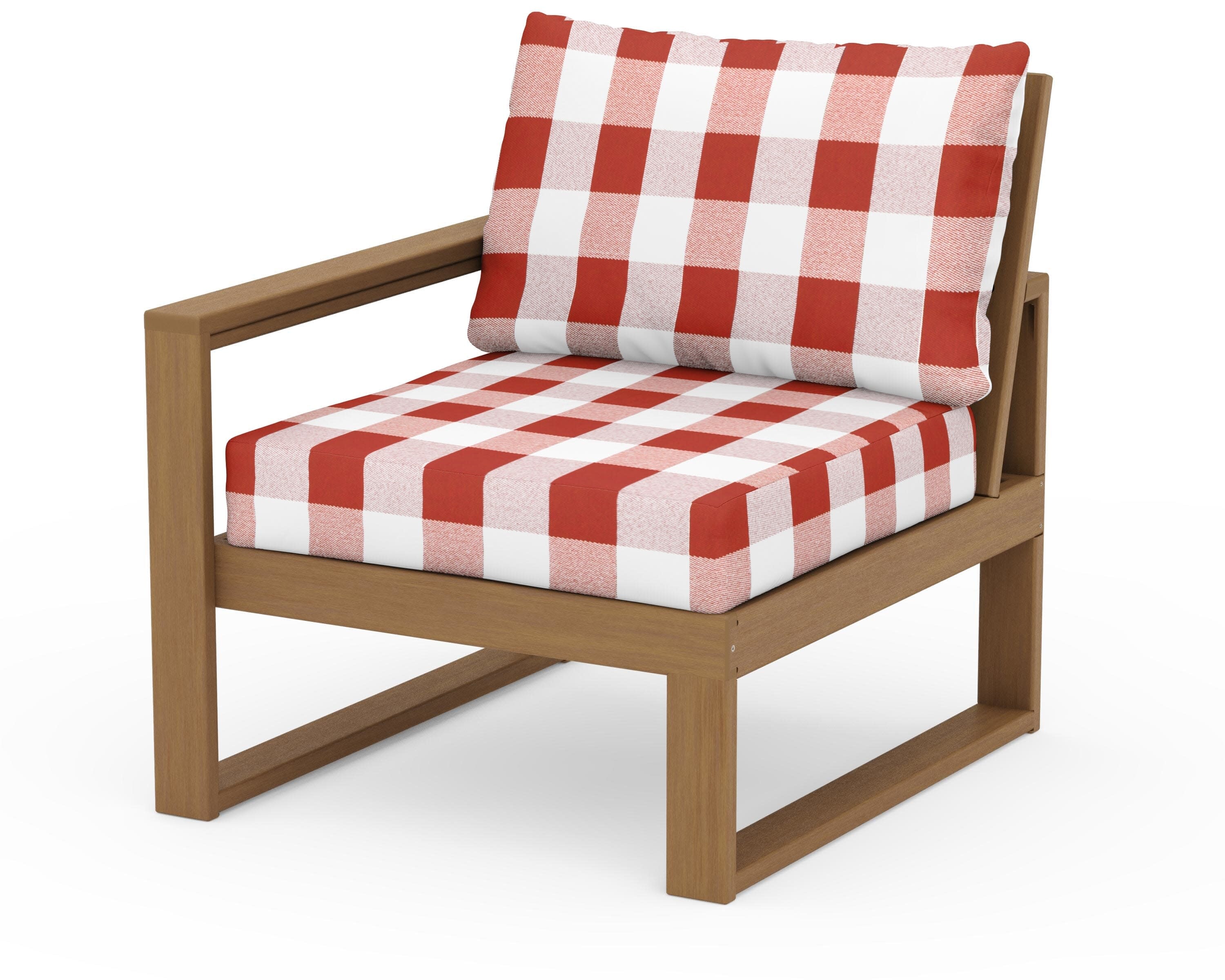 EDGE Modular Left Arm Chair in Natural / Buffalo Plaid Crimson