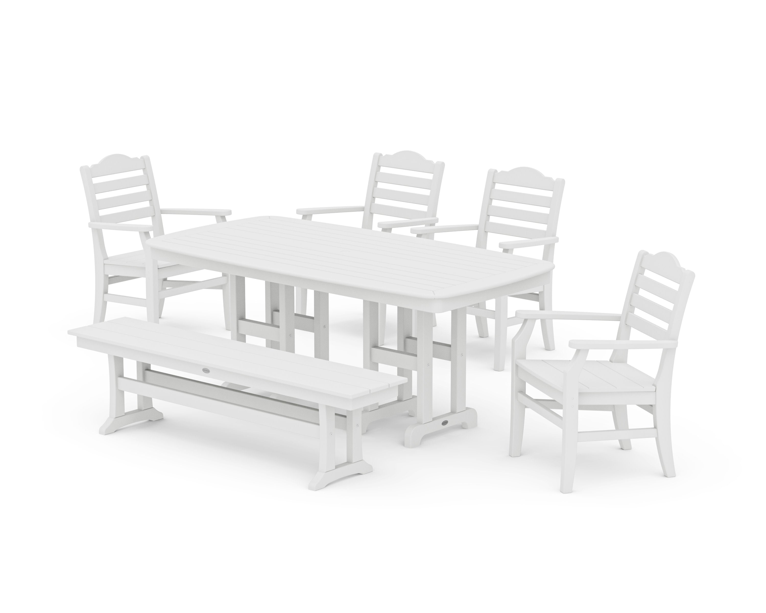 Savannah 6-Piece Farmhouse Dining Set with Bench in White