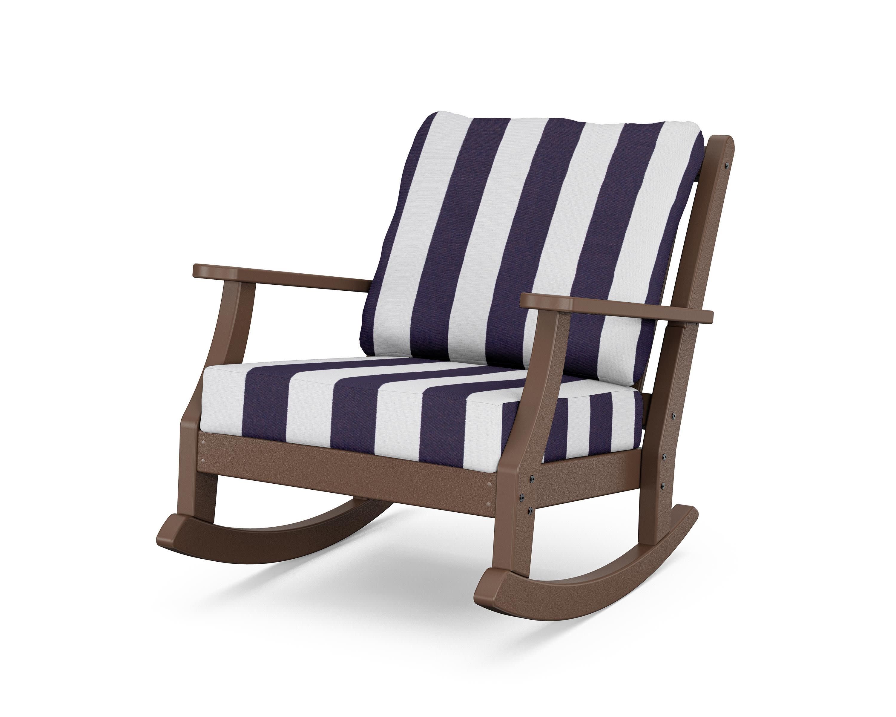 Wovendale Deep Seating Rocking Chair in Mahogany / Cabana Stripe Navy