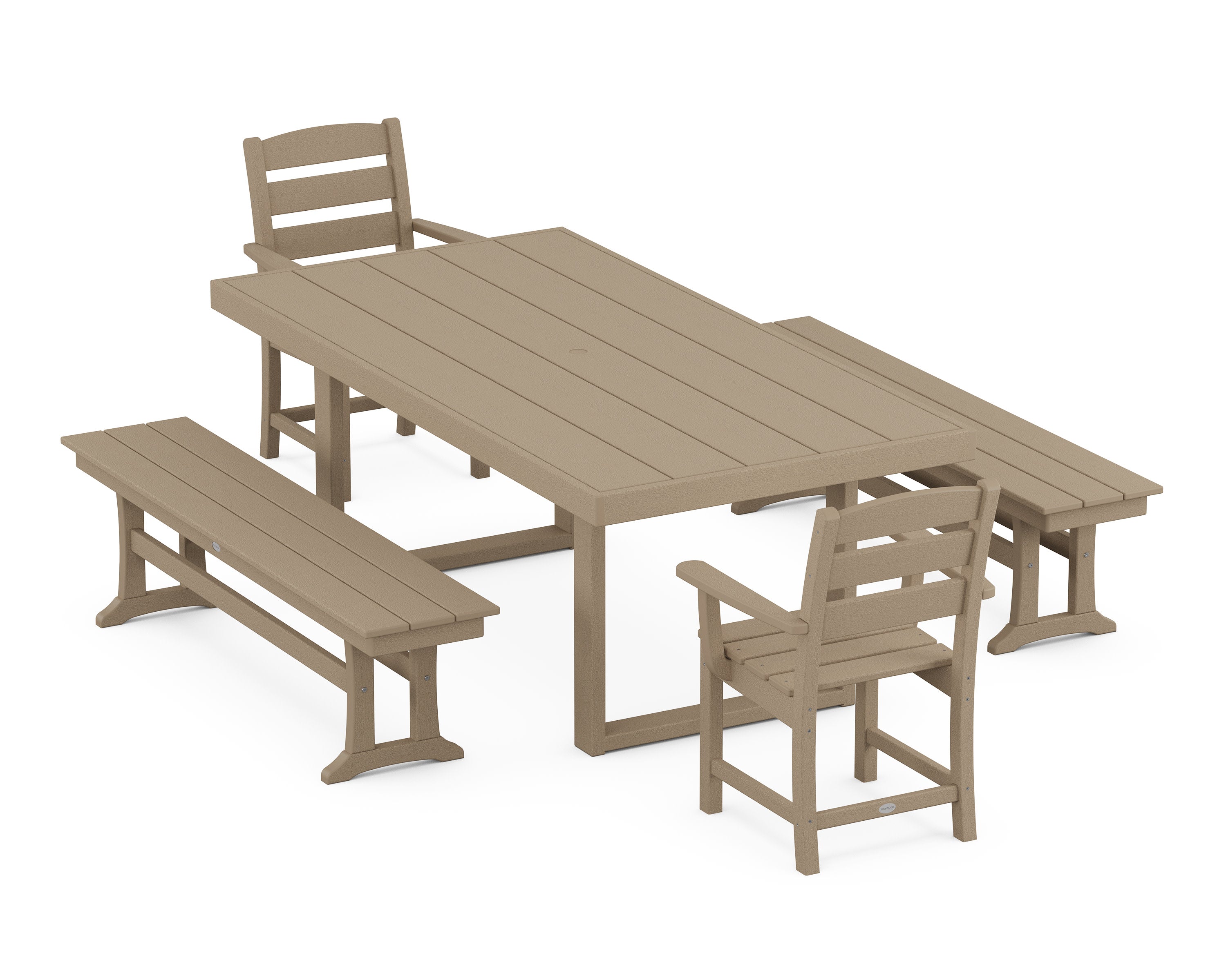 Lakeside 5-Piece Dining Set with Benches in Vintage Sahara