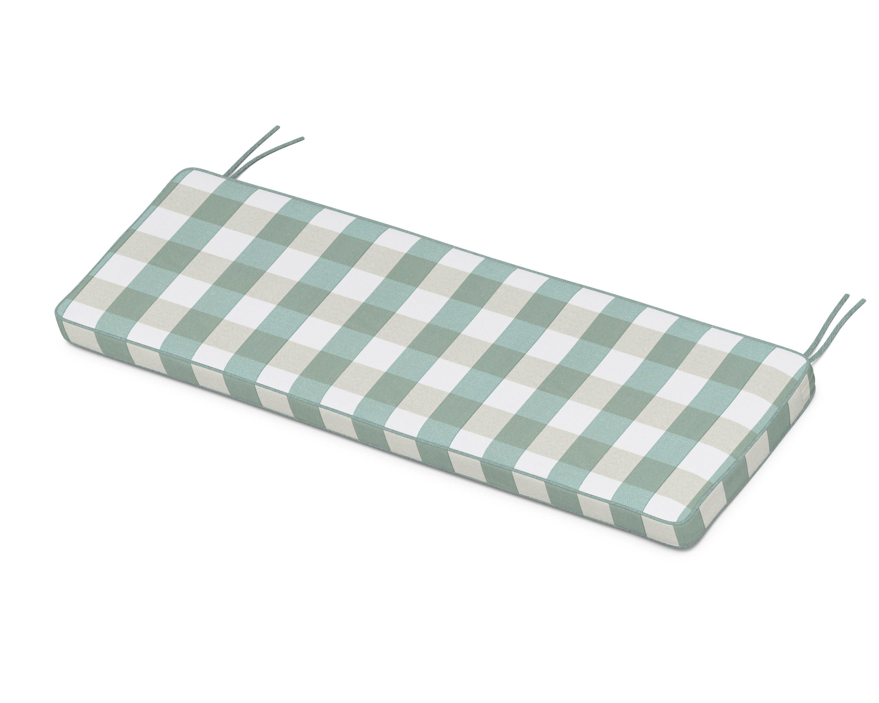 Chinoiserie Bench Seat Cushion in Buffalo Plaid Glacier Spa