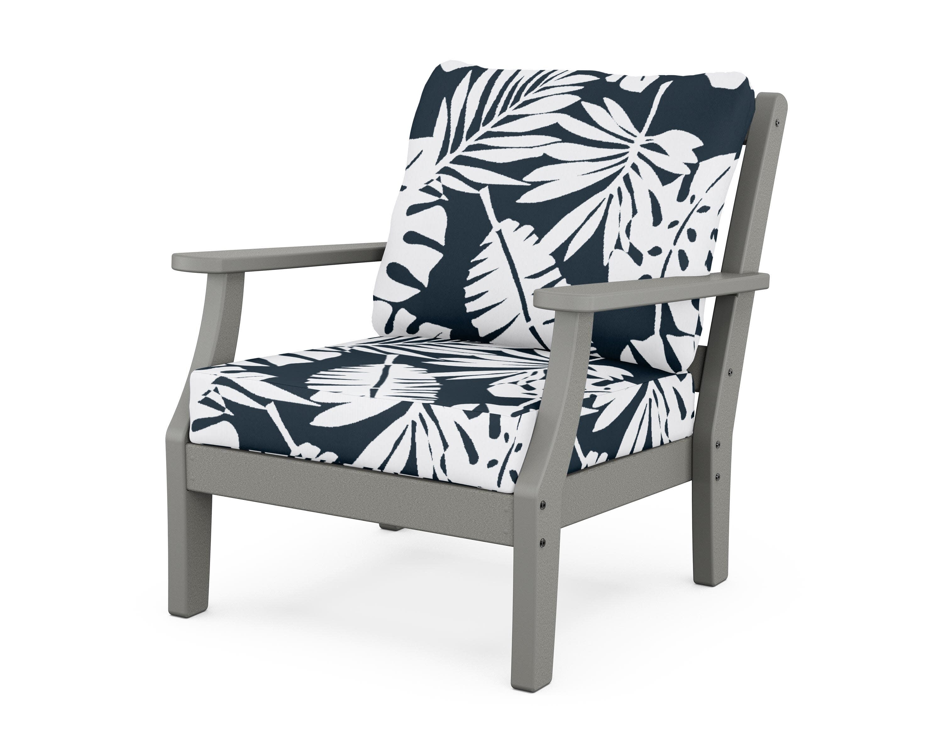 Chinoiserie Deep Seating Chair in Slate Grey / Leaf Marine Indigo