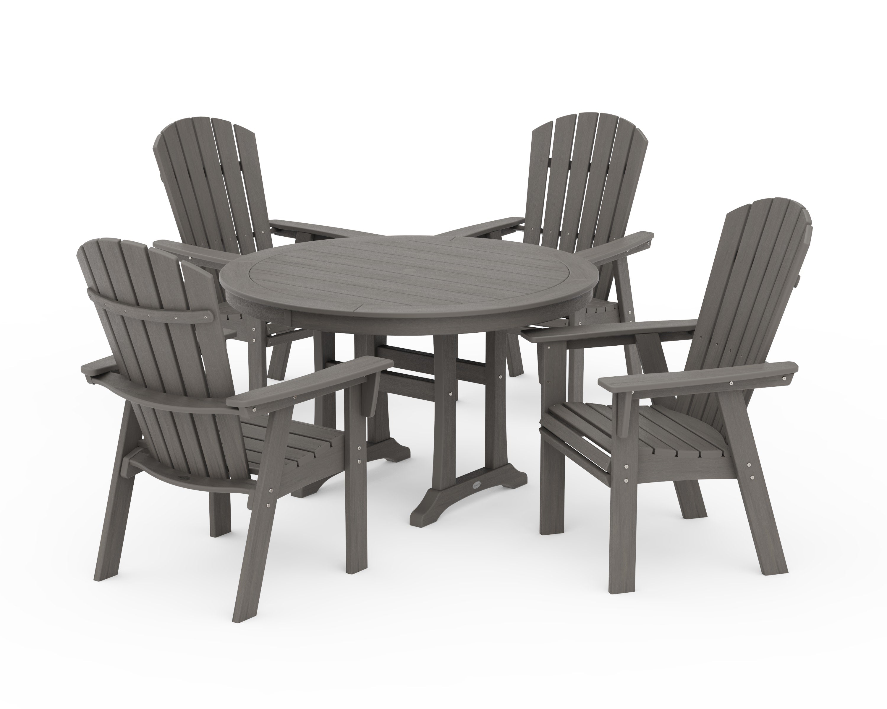 Nautical Curveback Adirondack 5-Piece Round Dining Set with Trestle Legs in Driftwood