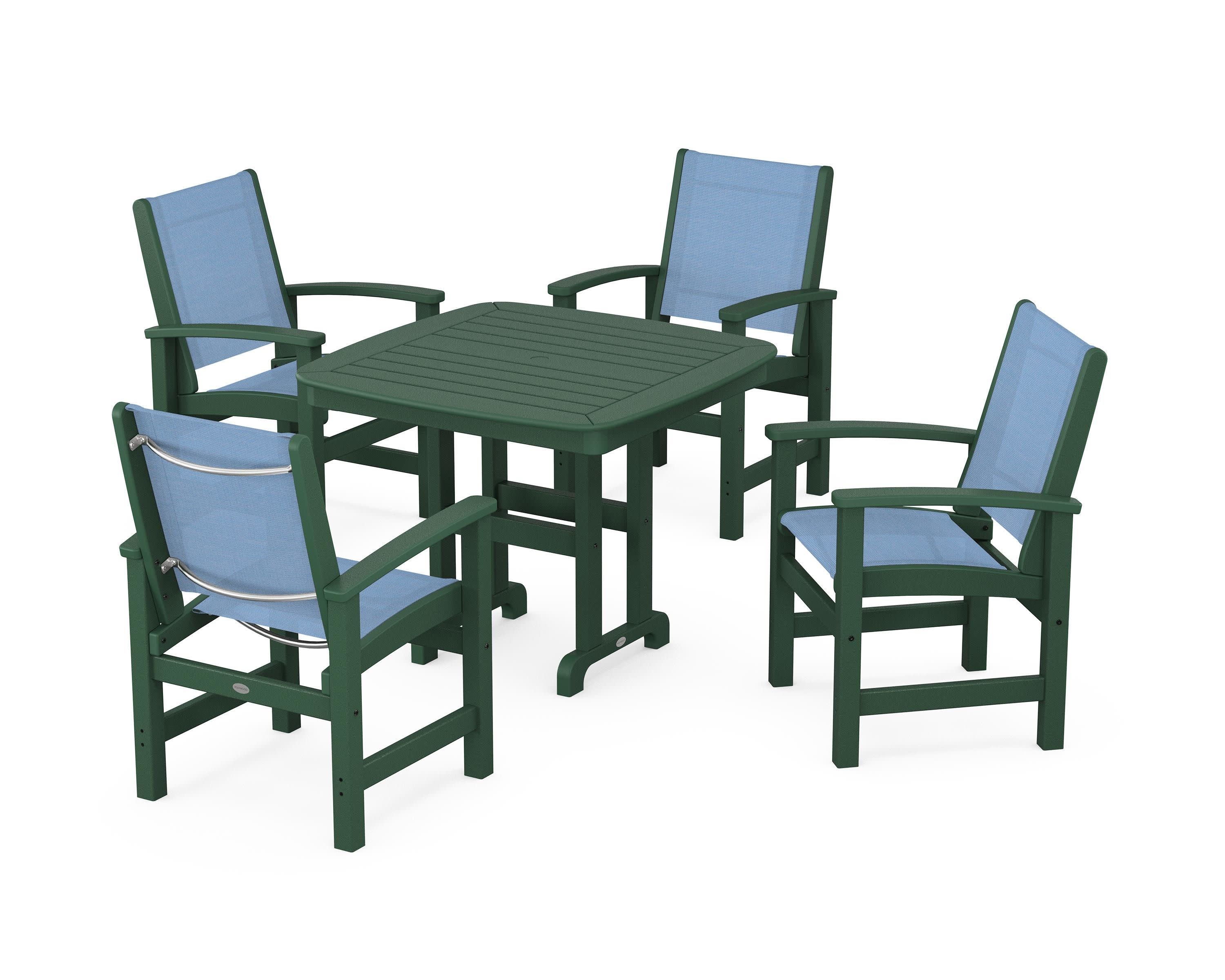 Coastal 5-Piece Dining Set in Green / Poolside Sling