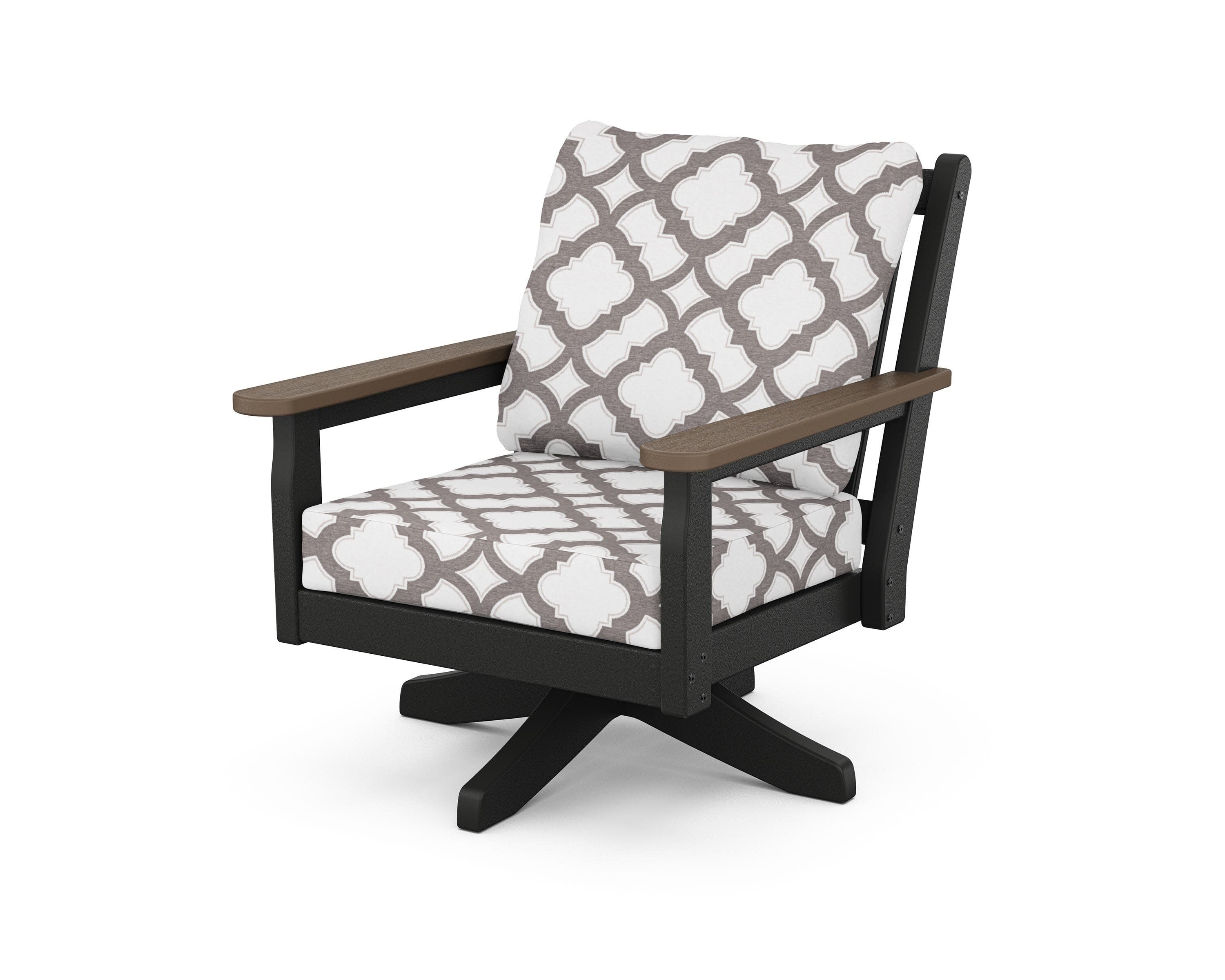 Chippendale Deep Seating Swivel Chair in Black / Kona / Trellis Grey Mist