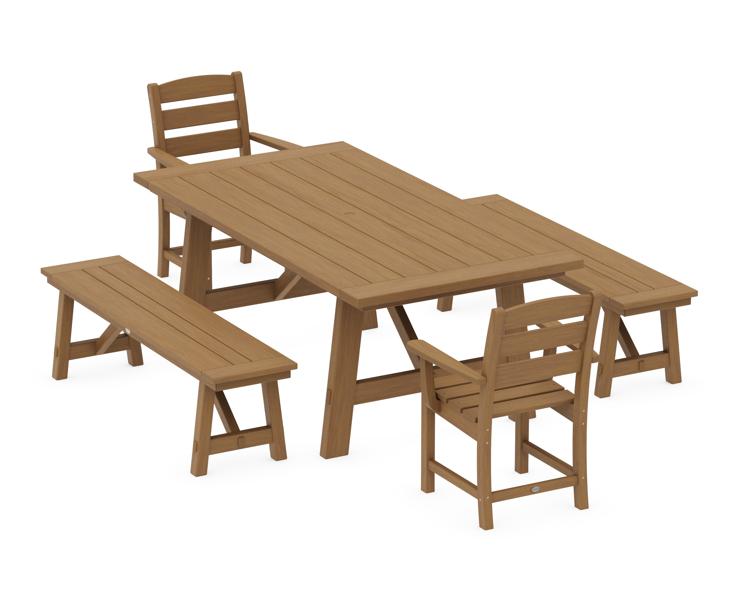 Lakeside 5-Piece Rustic Farmhouse Dining Set With Benches in Natural