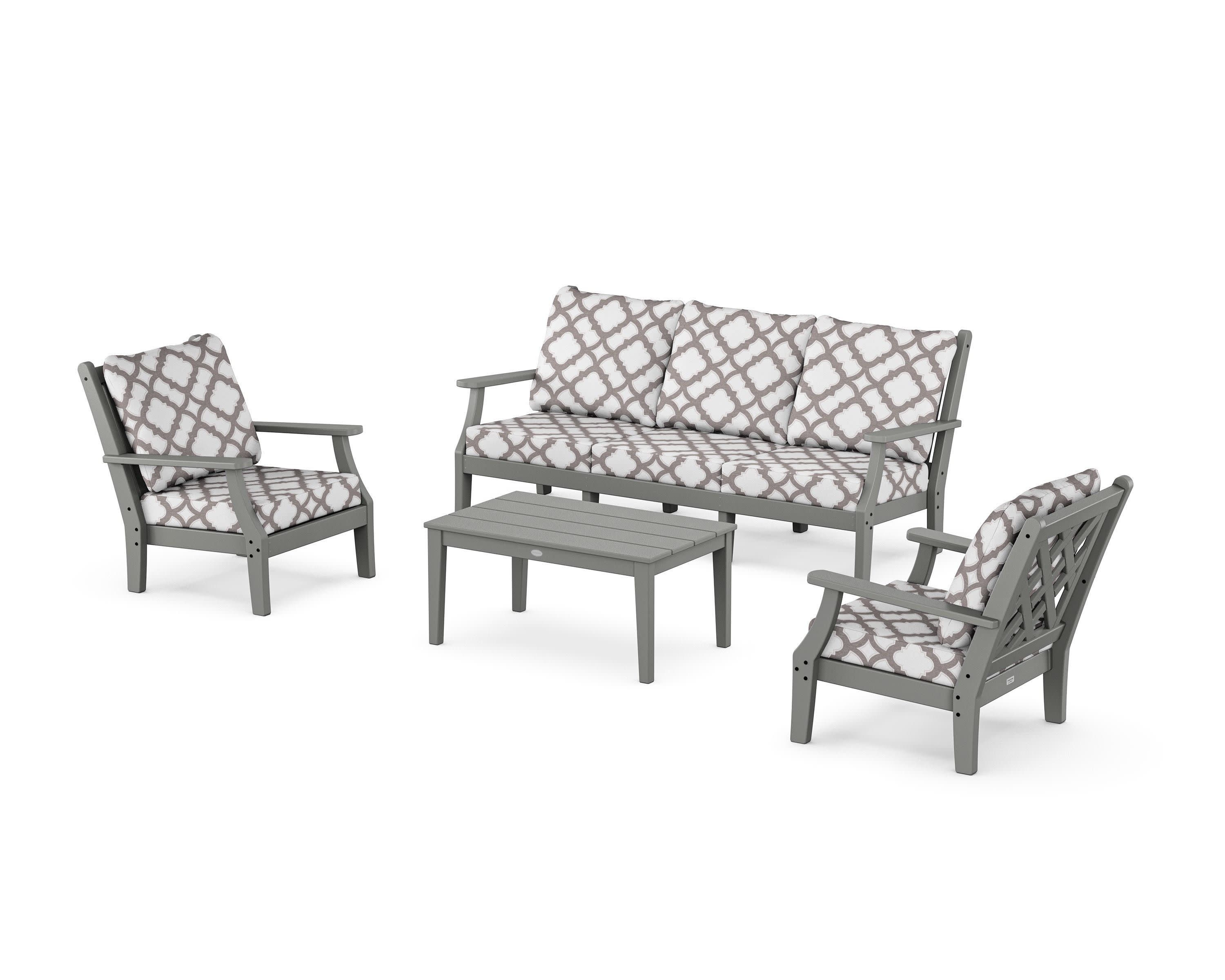 Wovendale 4-Piece Deep Seating Set with Sofa in Slate Grey / Trellis Grey Mist