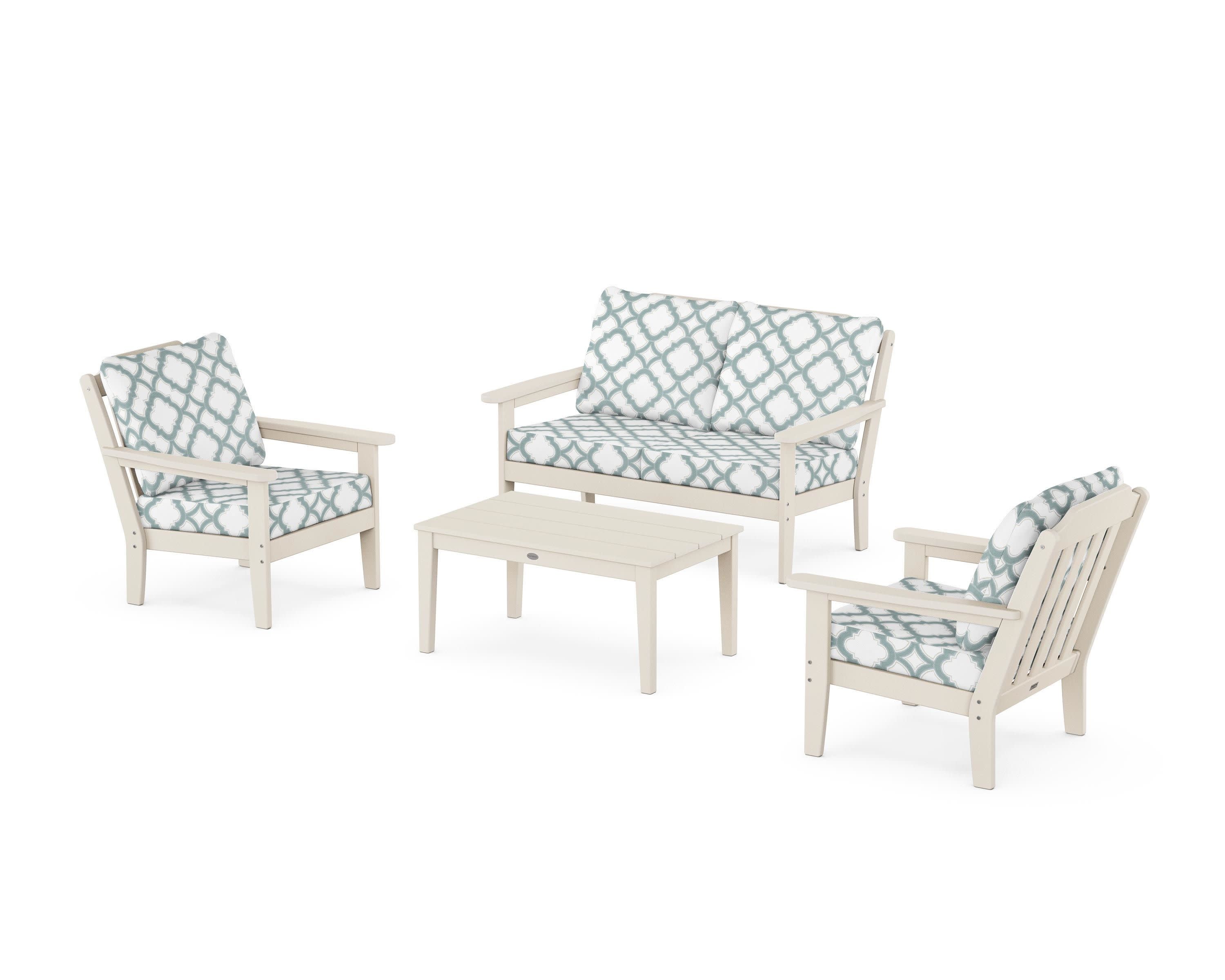 Cottage 4-Piece Deep Seating Set with Loveseat in Sand / Trellis Glacier Spa