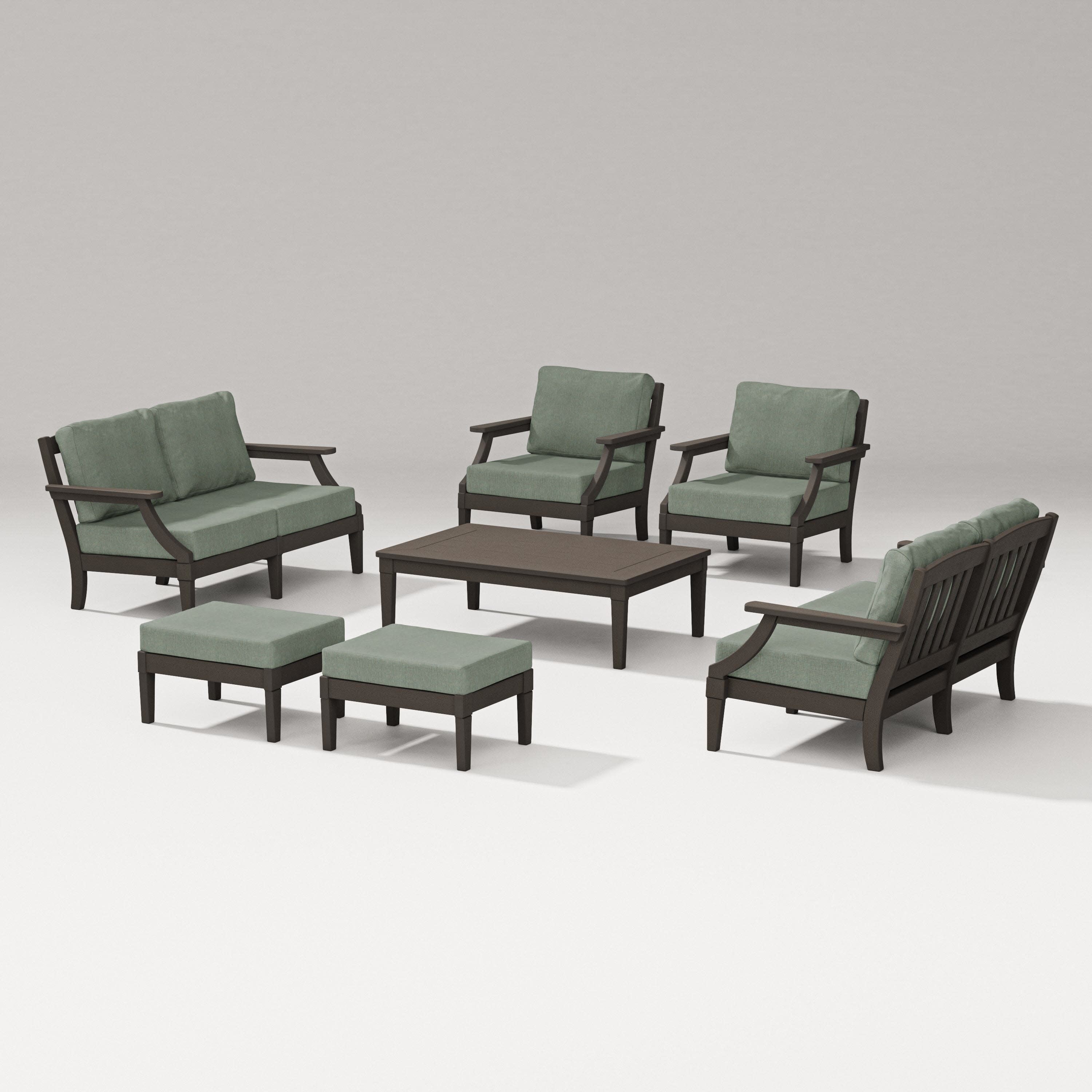 Estate 7-Piece Lounge Loveseat Set in Vintage Coffee / Cast Sage