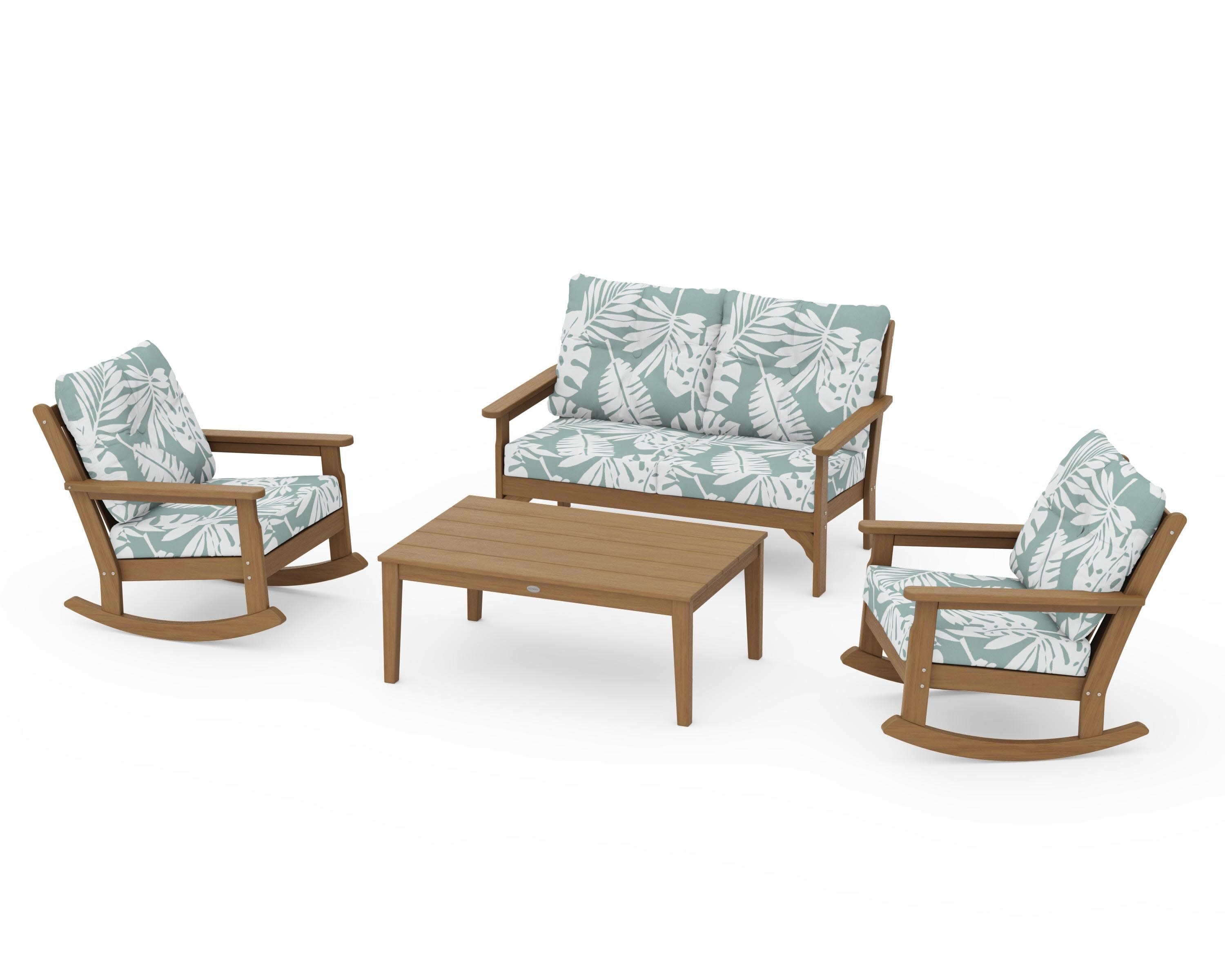 Vineyard 4-Piece Deep Seating Rocking Chair Set in Natural / Leaf Glacier Spa
