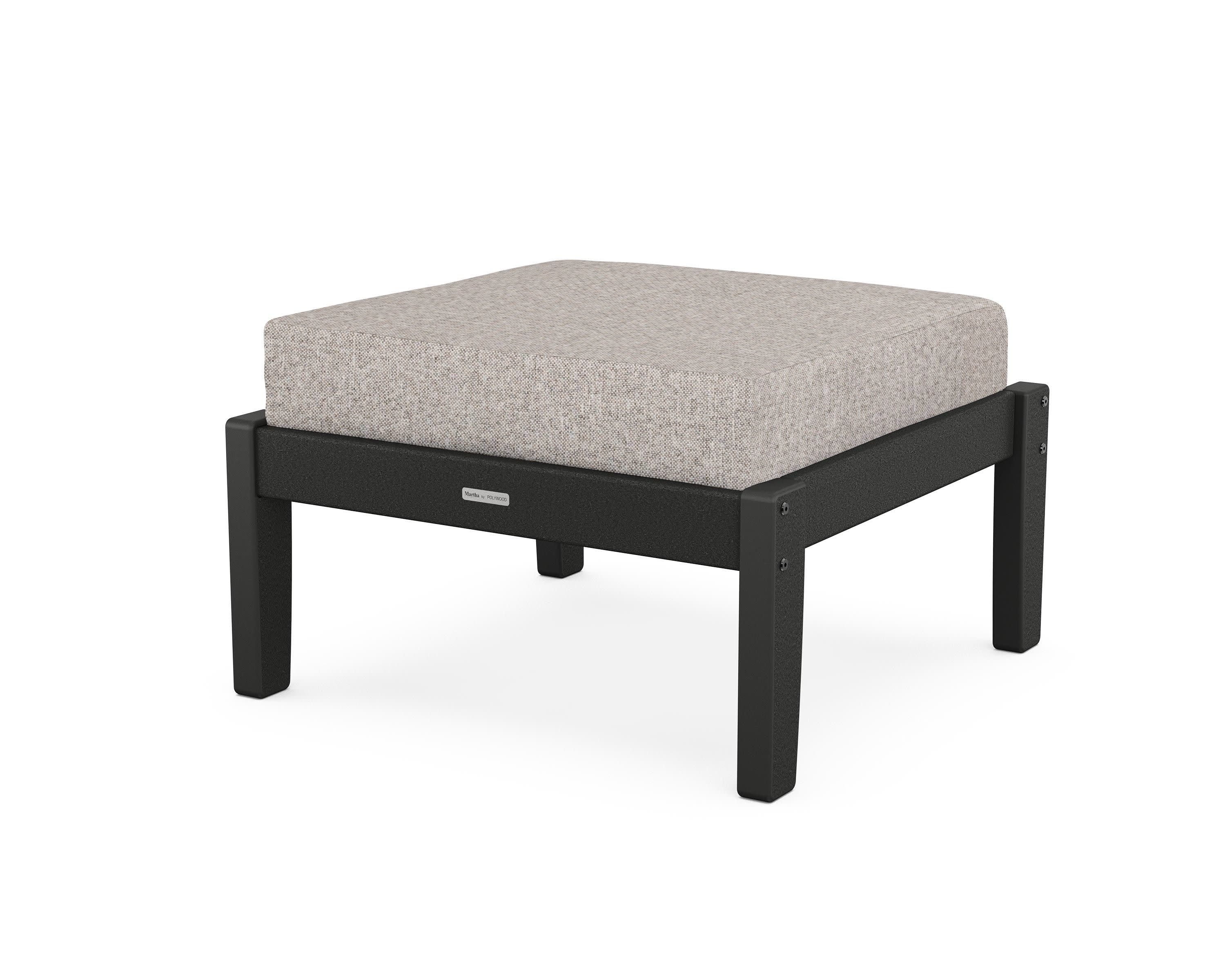 Chinoiserie Deep Seating Ottoman in Black / Weathered Tweed