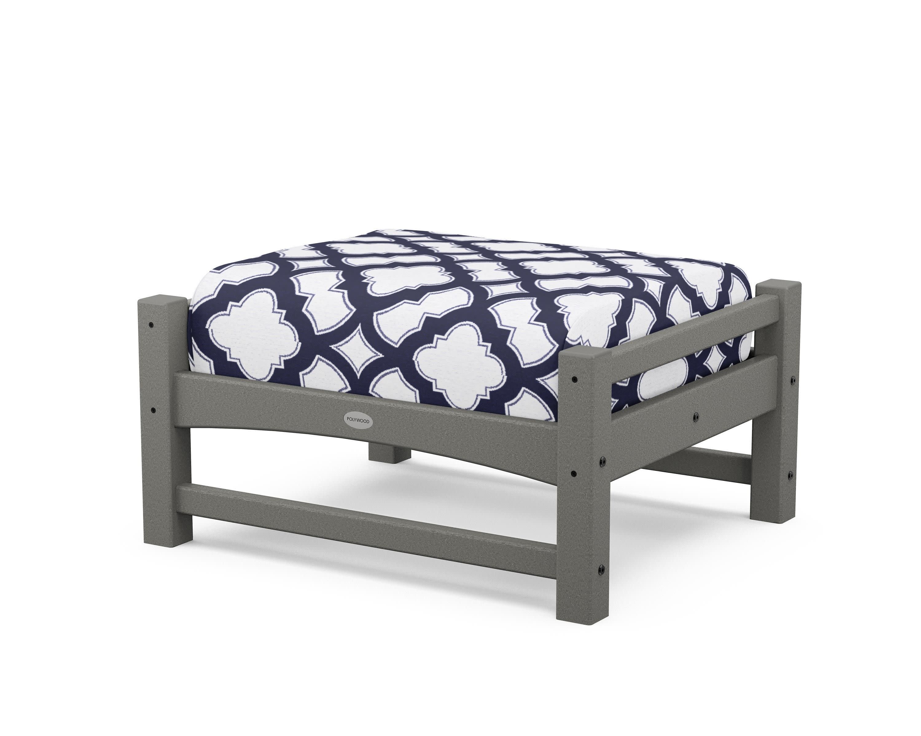Club Ottoman in Slate Grey / Trellis Navy