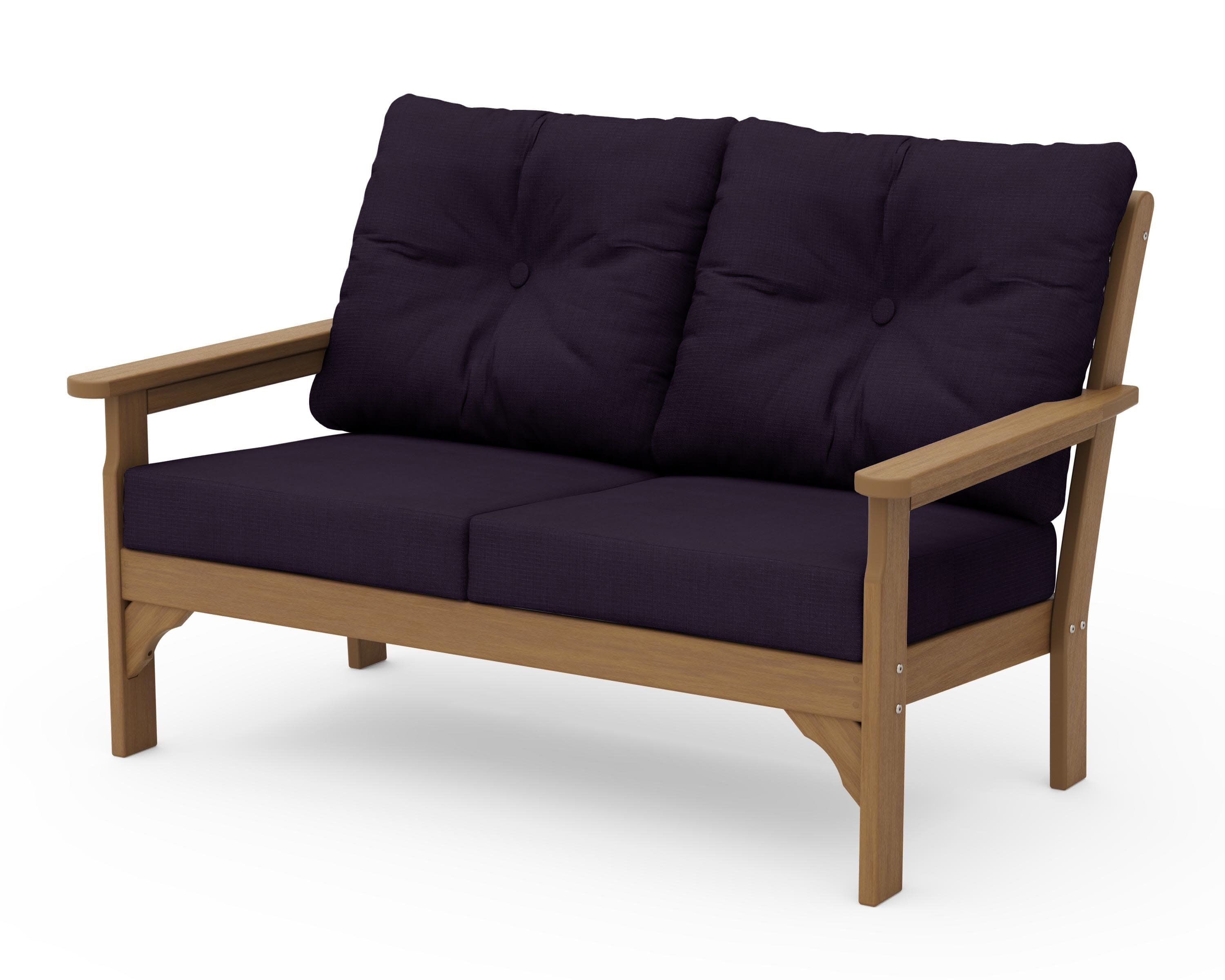 Vineyard Deep Seating Loveseat in Natural / Navy Linen
