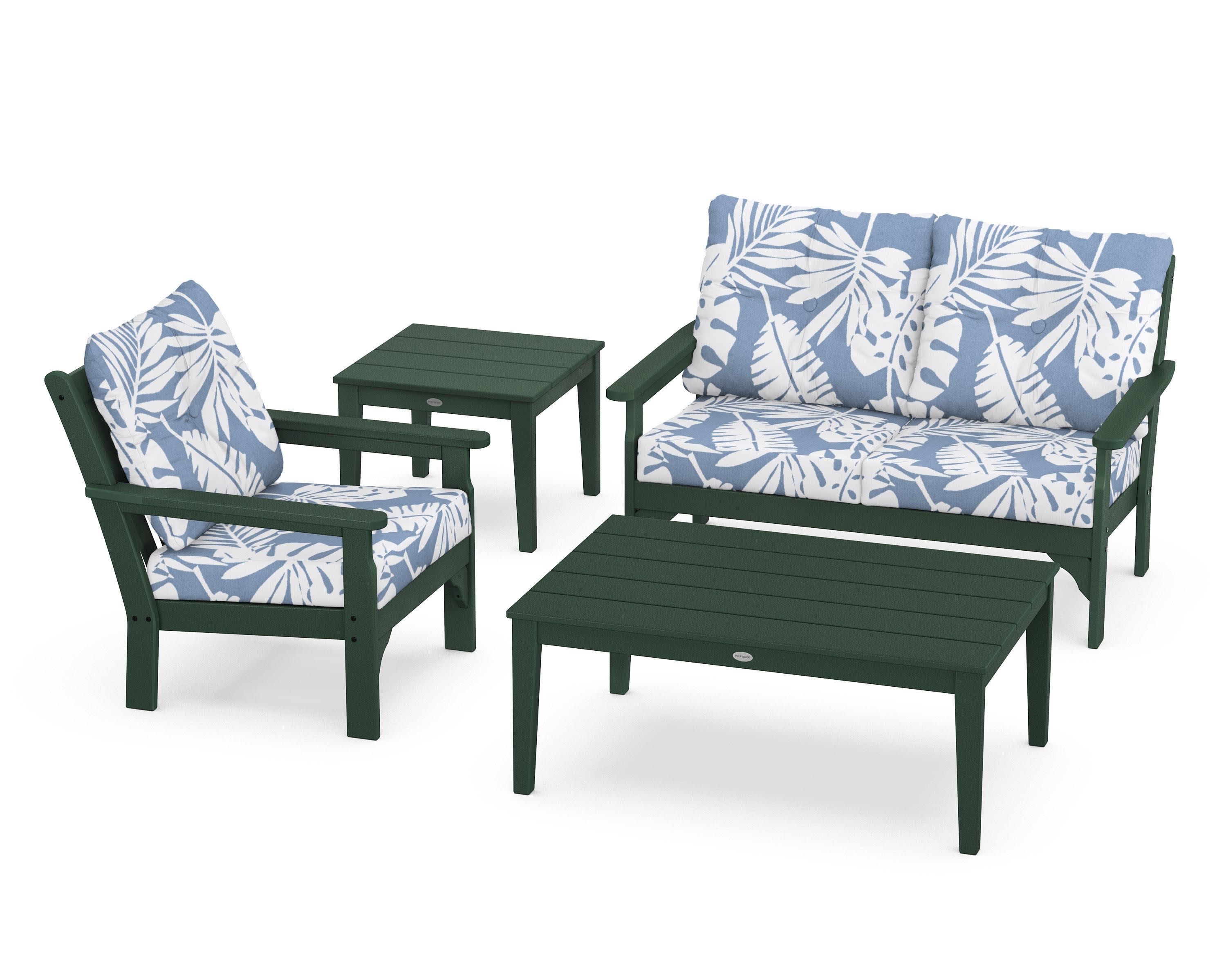 Vineyard 4-Piece Deep Seating Set in Green / Leaf Sky Blue