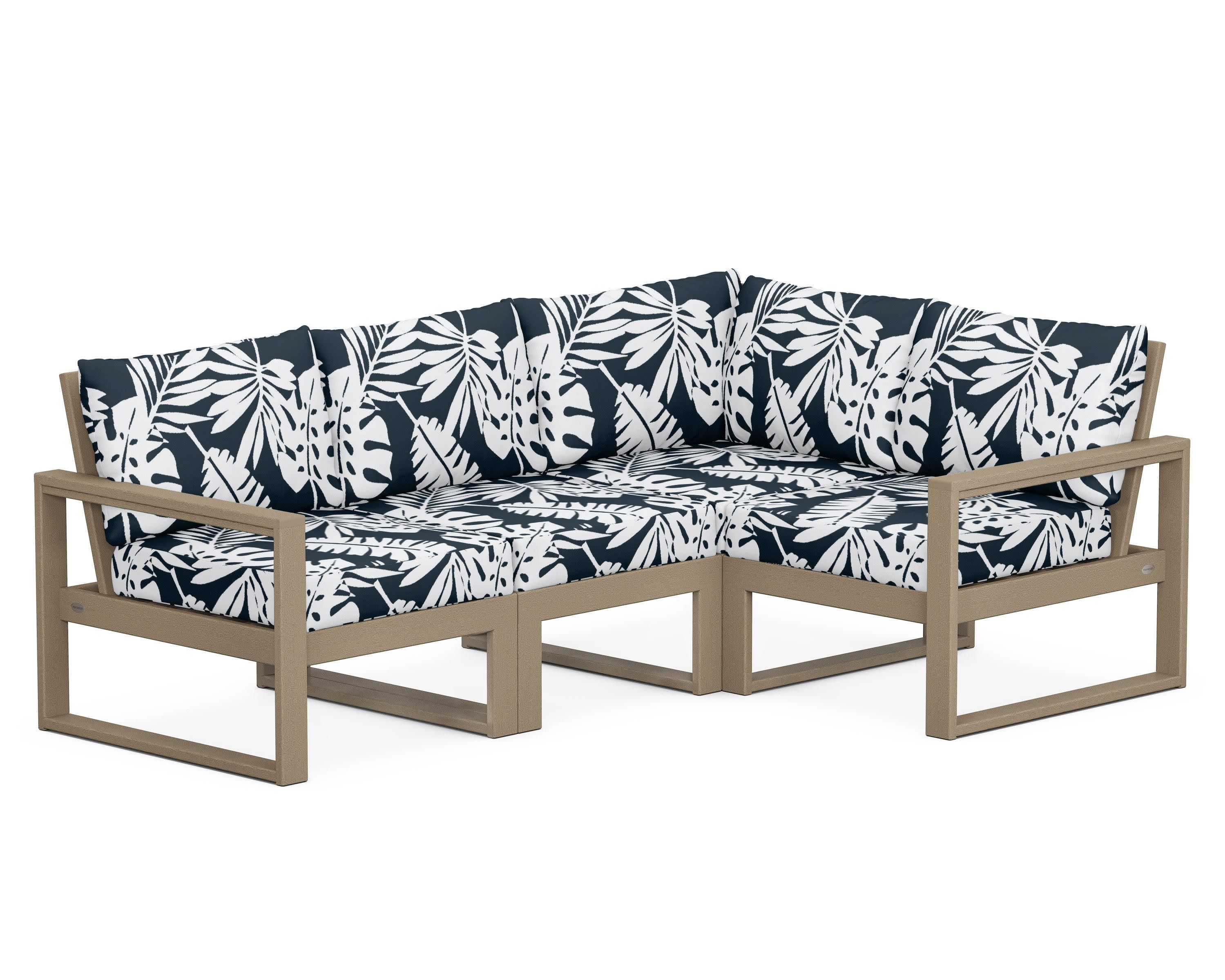 EDGE 4-Piece Modular Deep Seating Set in Vintage Sahara / Leaf Marine Indigo