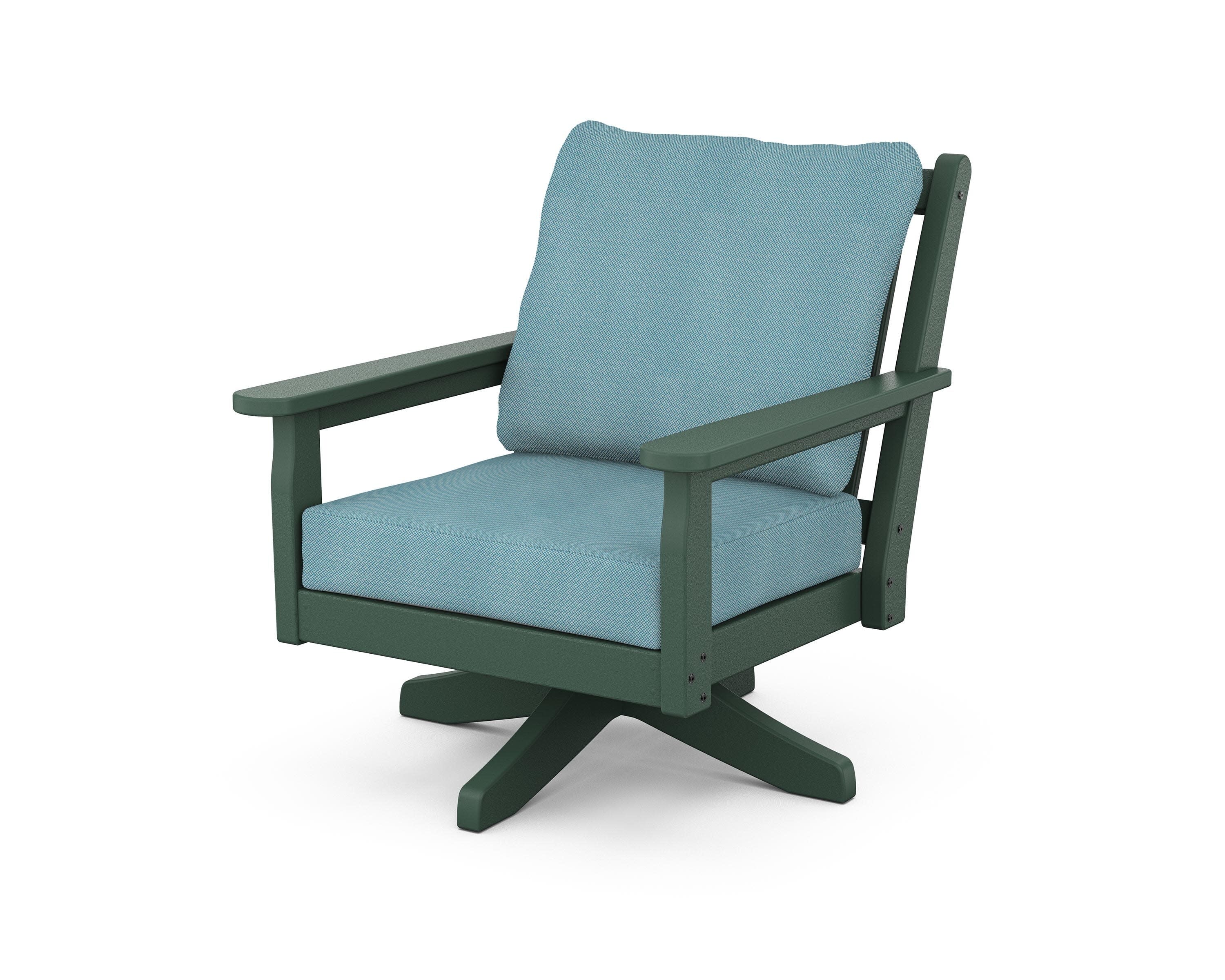 Chippendale Deep Seating Swivel Chair in Green / Lattice Sky Blue