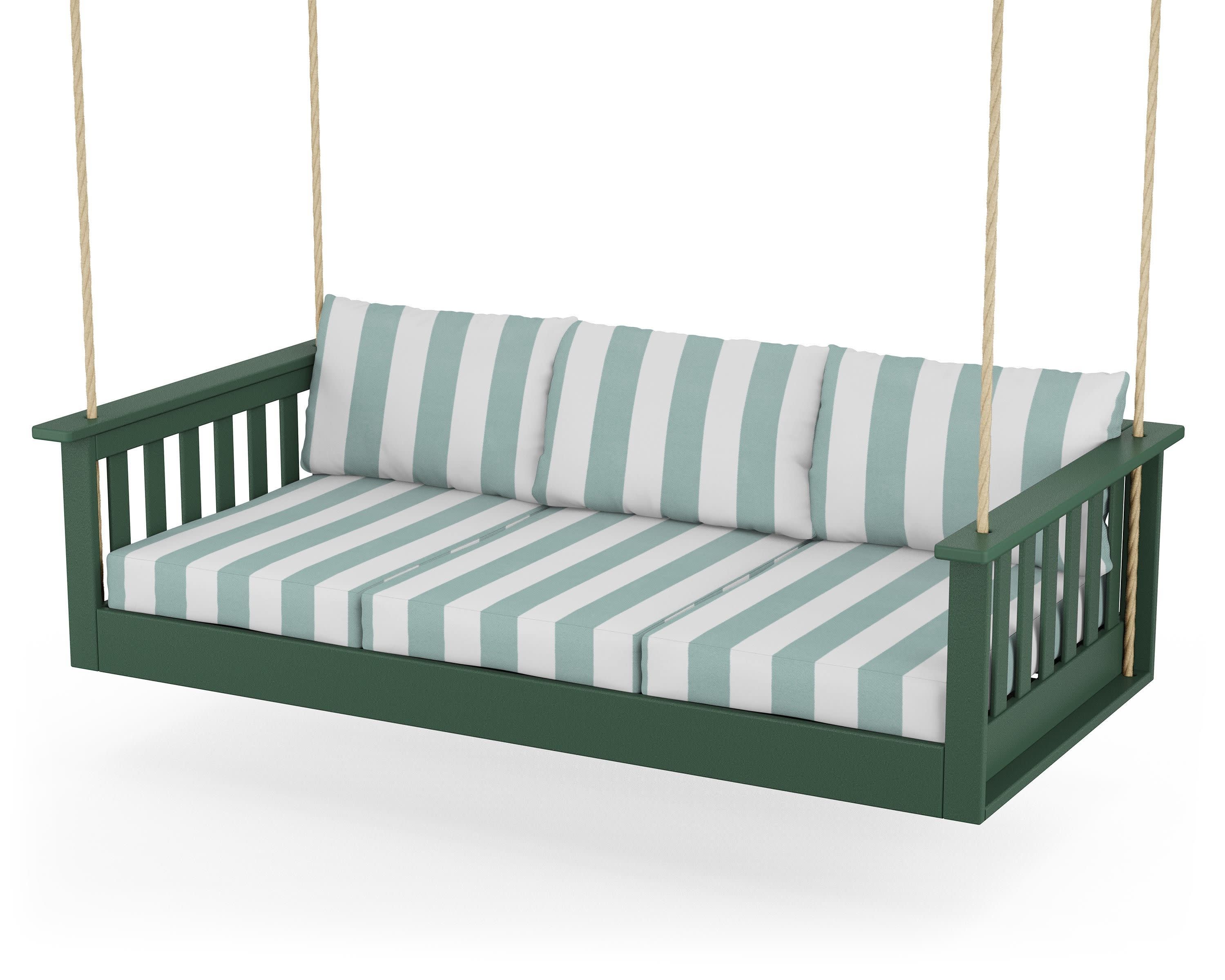 Vineyard Daybed Swing in Green / Cabana Stripe Glacier Spa