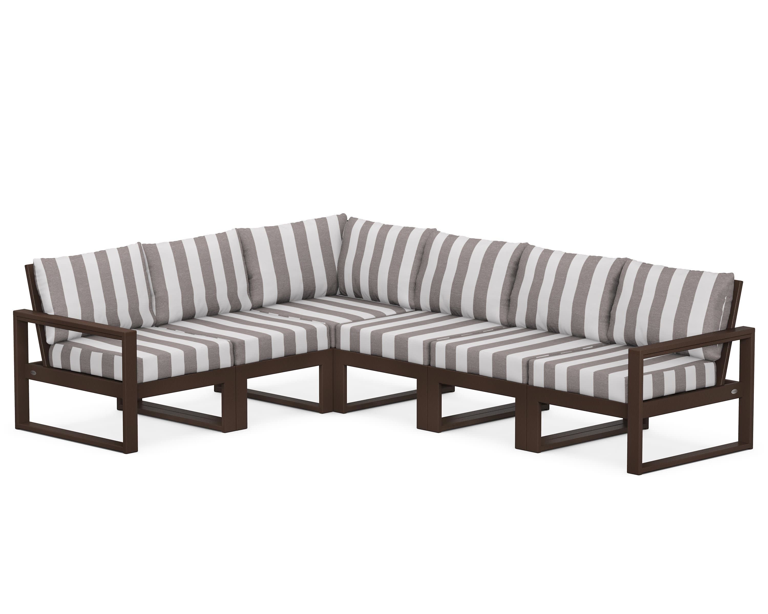 EDGE 6-Piece Modular Deep Seating Set in Mahogany / Cabana Stripe Grey Mist