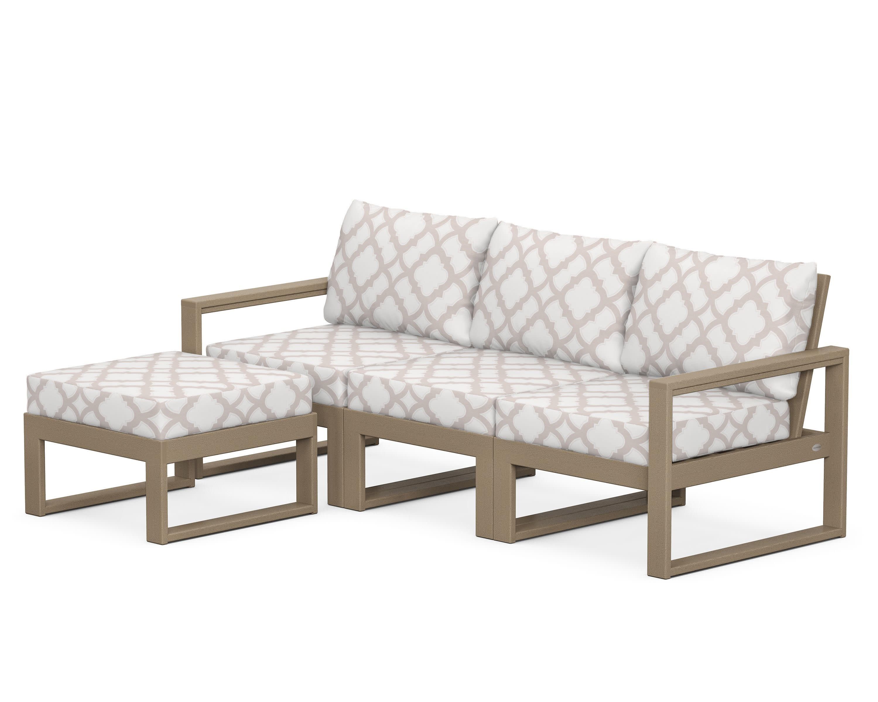 EDGE 4-Piece Modular Deep Seating Set with Ottoman in Vintage Sahara / Trellis Dune Burlap