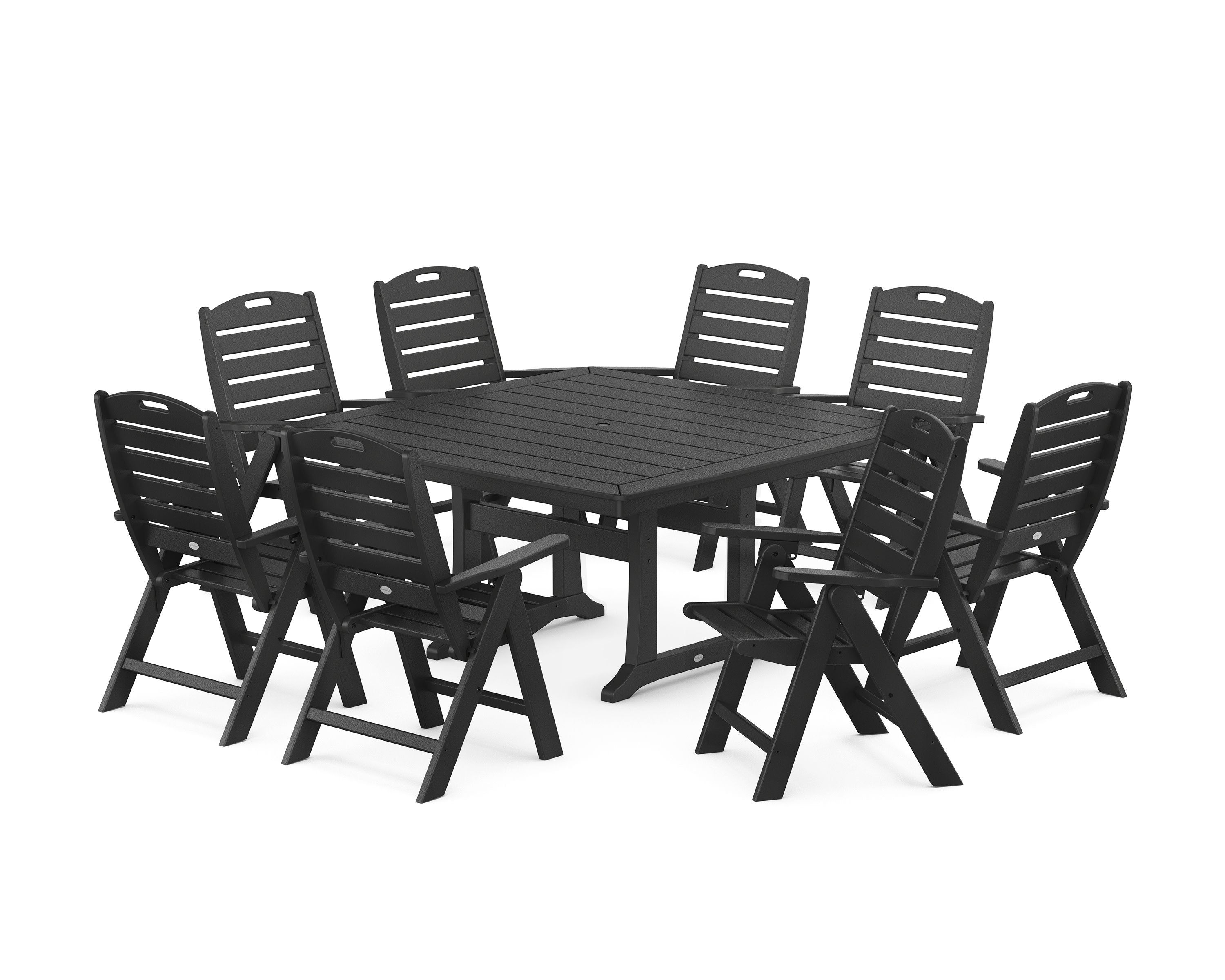 Nautical Highback 9-Piece Square Dining Set with Trestle Legs in Black
