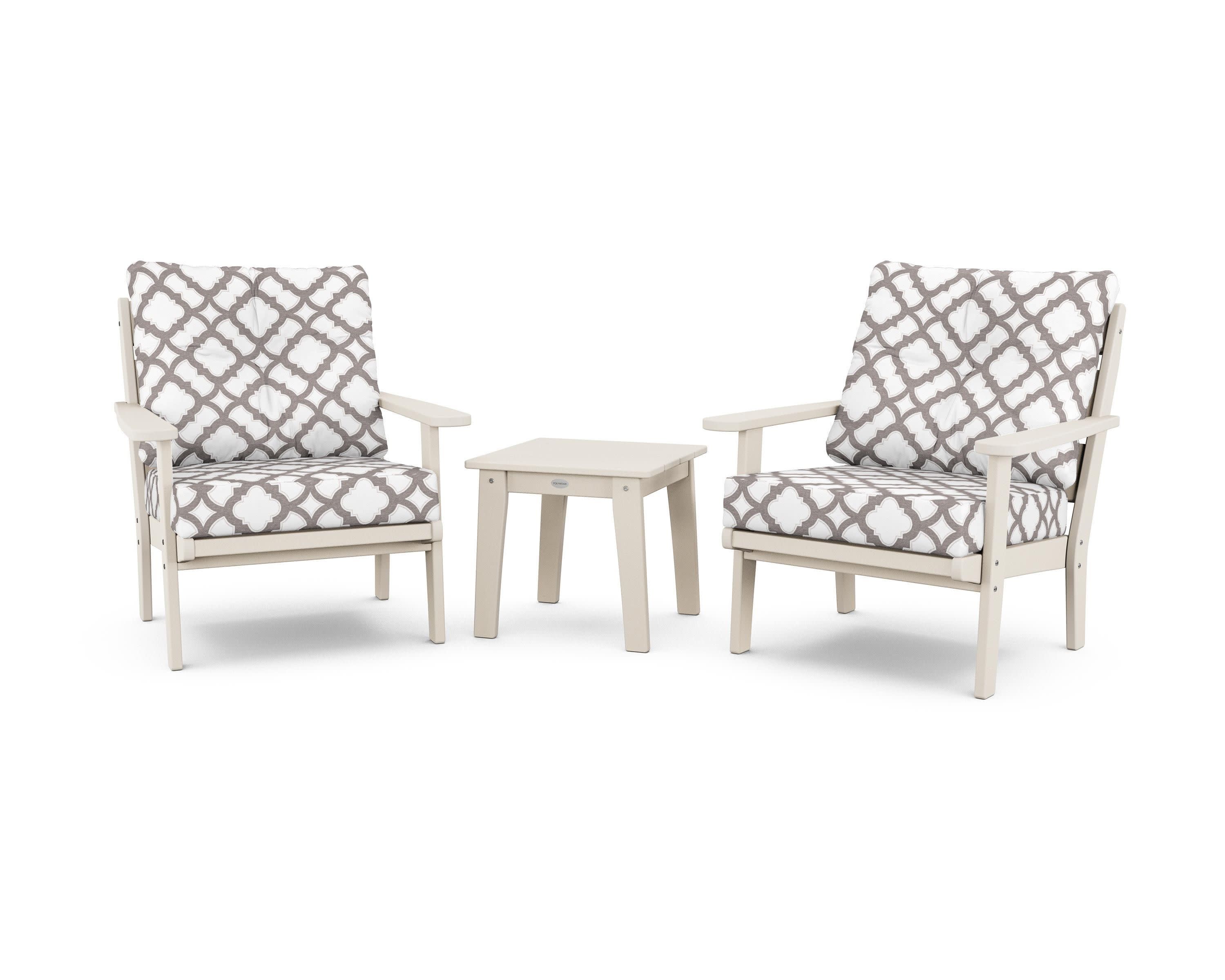 Lakeside 3-Piece Deep Seating Chair Set in Sand / Trellis Grey Mist