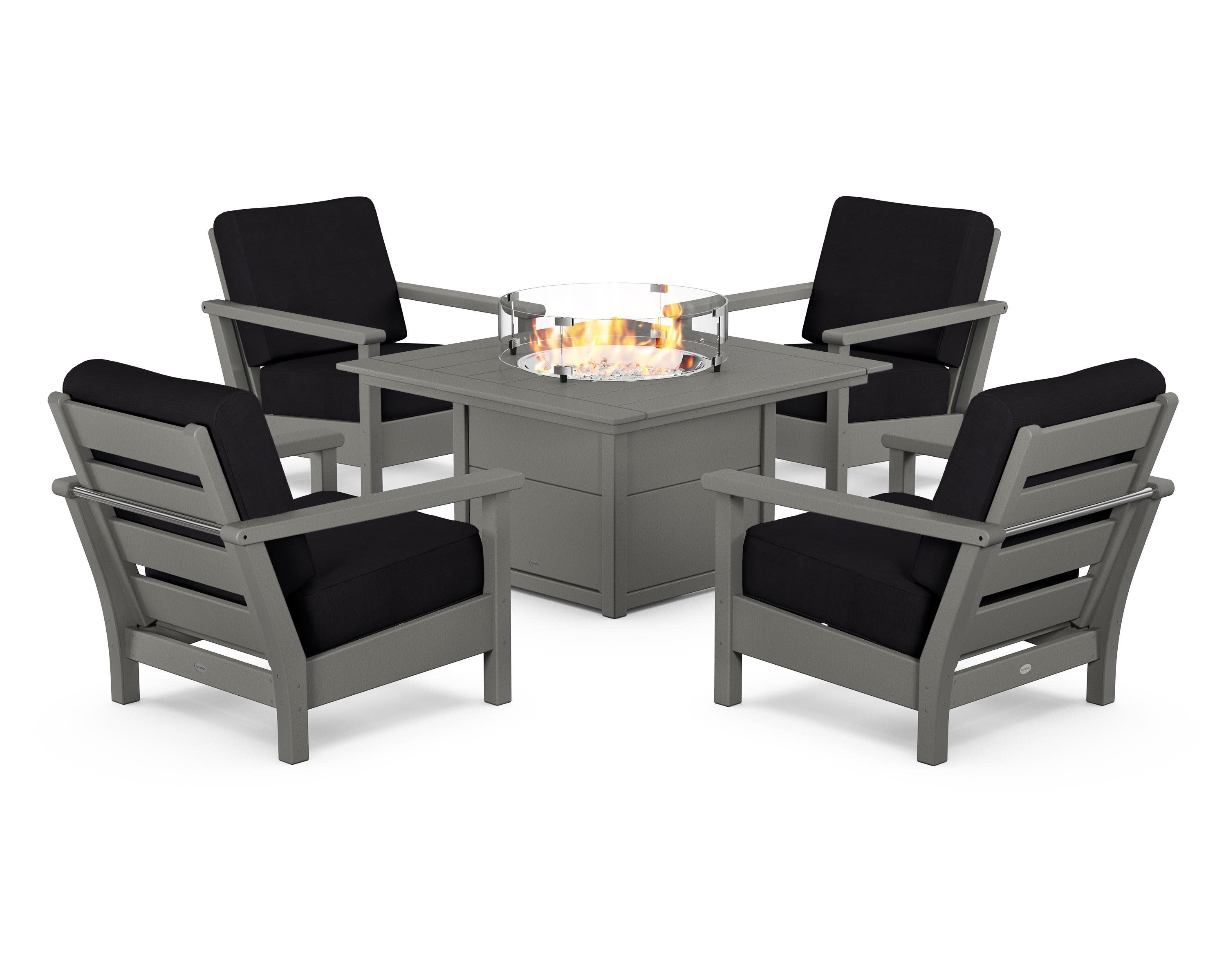 Harbour 5-Piece Conversation Set with Fire Pit Table in Slate Grey / Midnight Linen