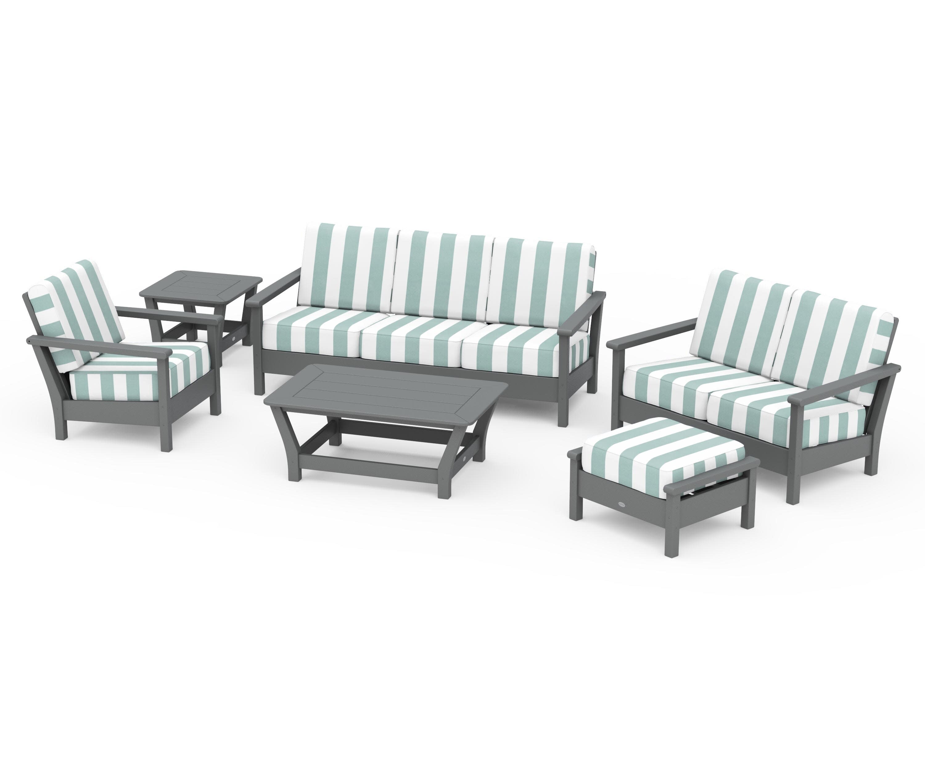 Harbour 6-Piece Outdoor Living Set in Slate Grey / Cabana Stripe Glacier Spa