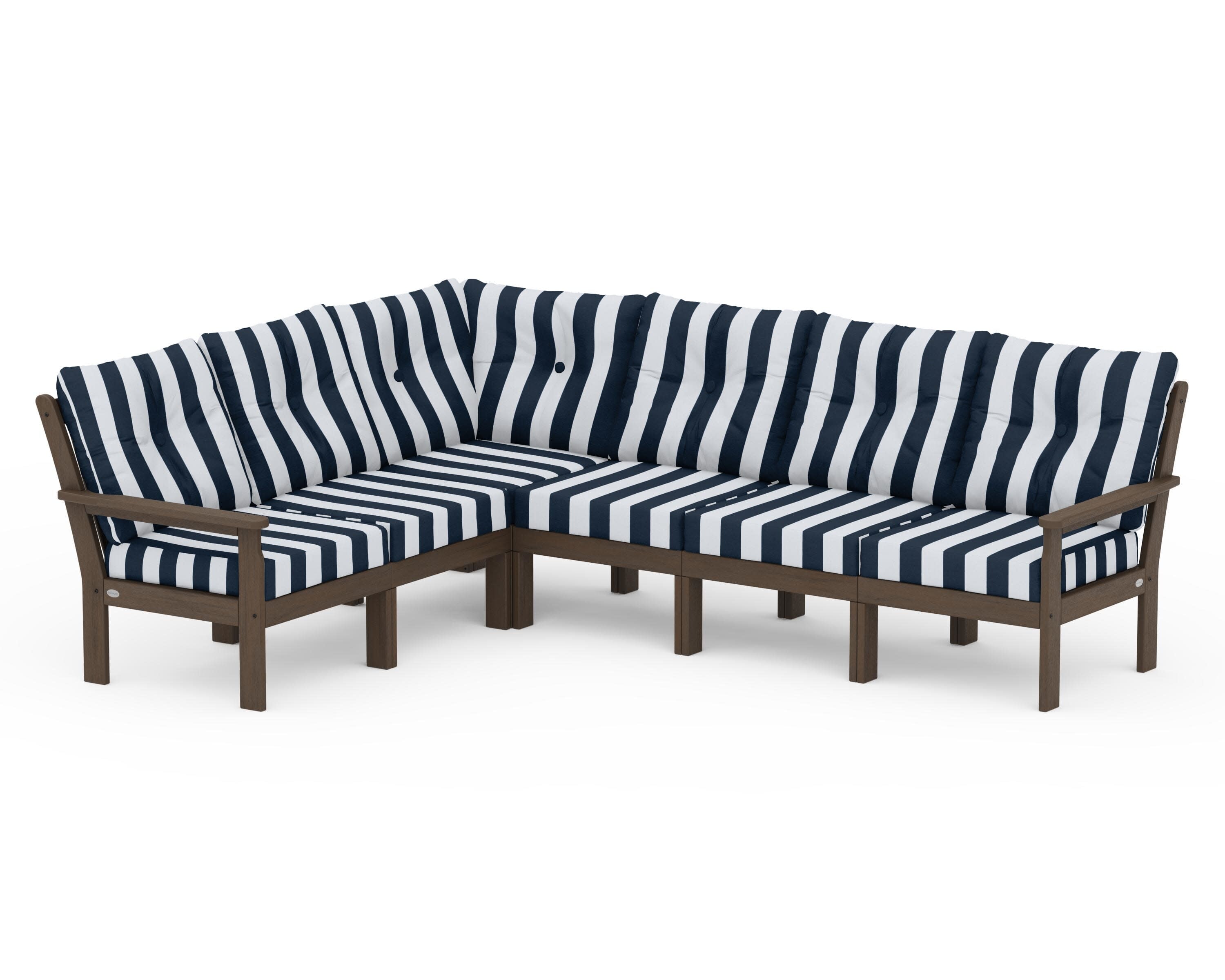 Vineyard 6-Piece Sectional in Kona / Cabana Stripe Marine Indigo