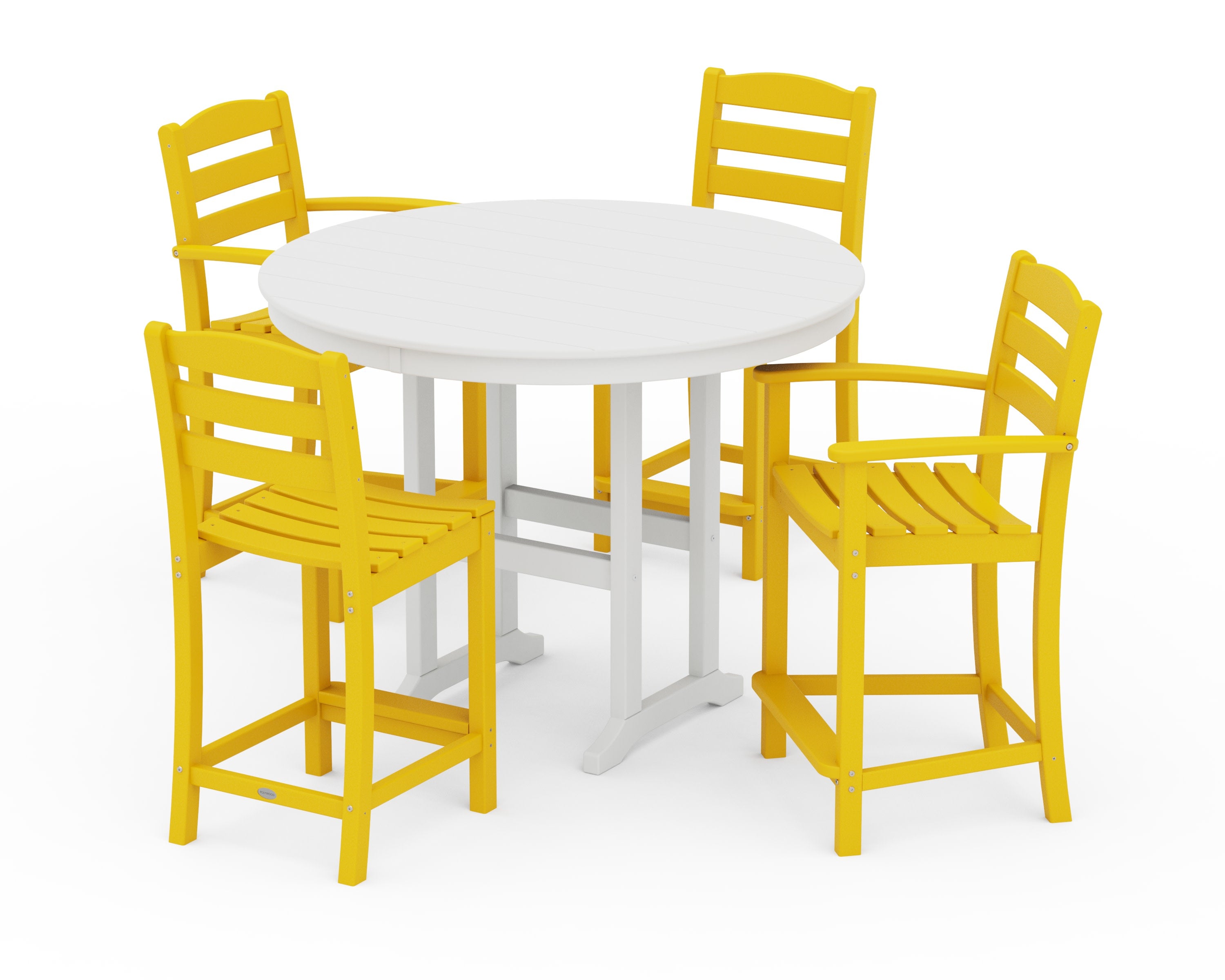 La Casa Caf 5-Piece Round Farmhouse Counter Dining Set in Lemon / White