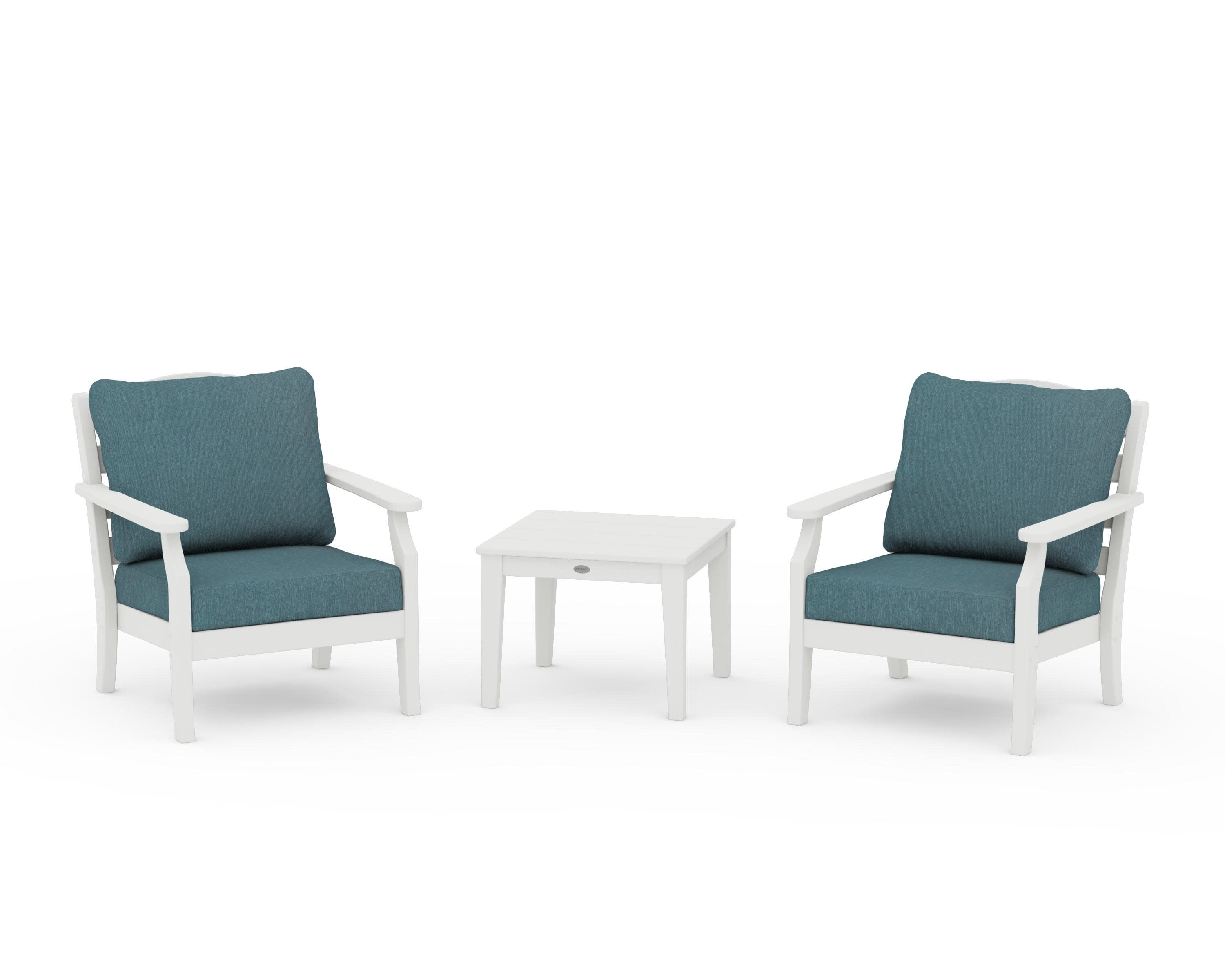 Savannah 3-Piece Deep Seating Set in Vintage White / Ocean Teal