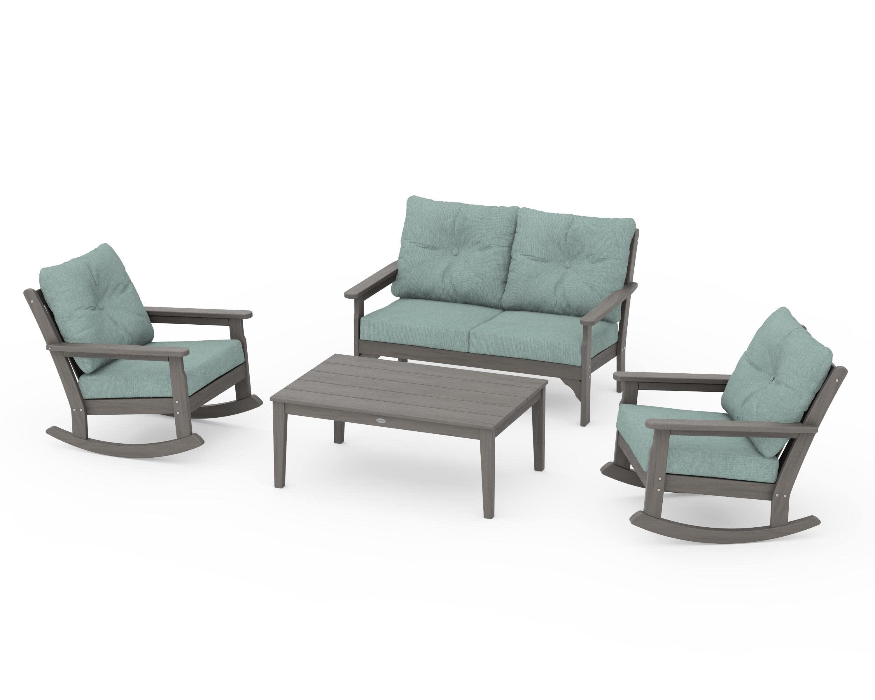 Vineyard 4-Piece Deep Seating Rocking Chair Set in Driftwood / Glacier Spa