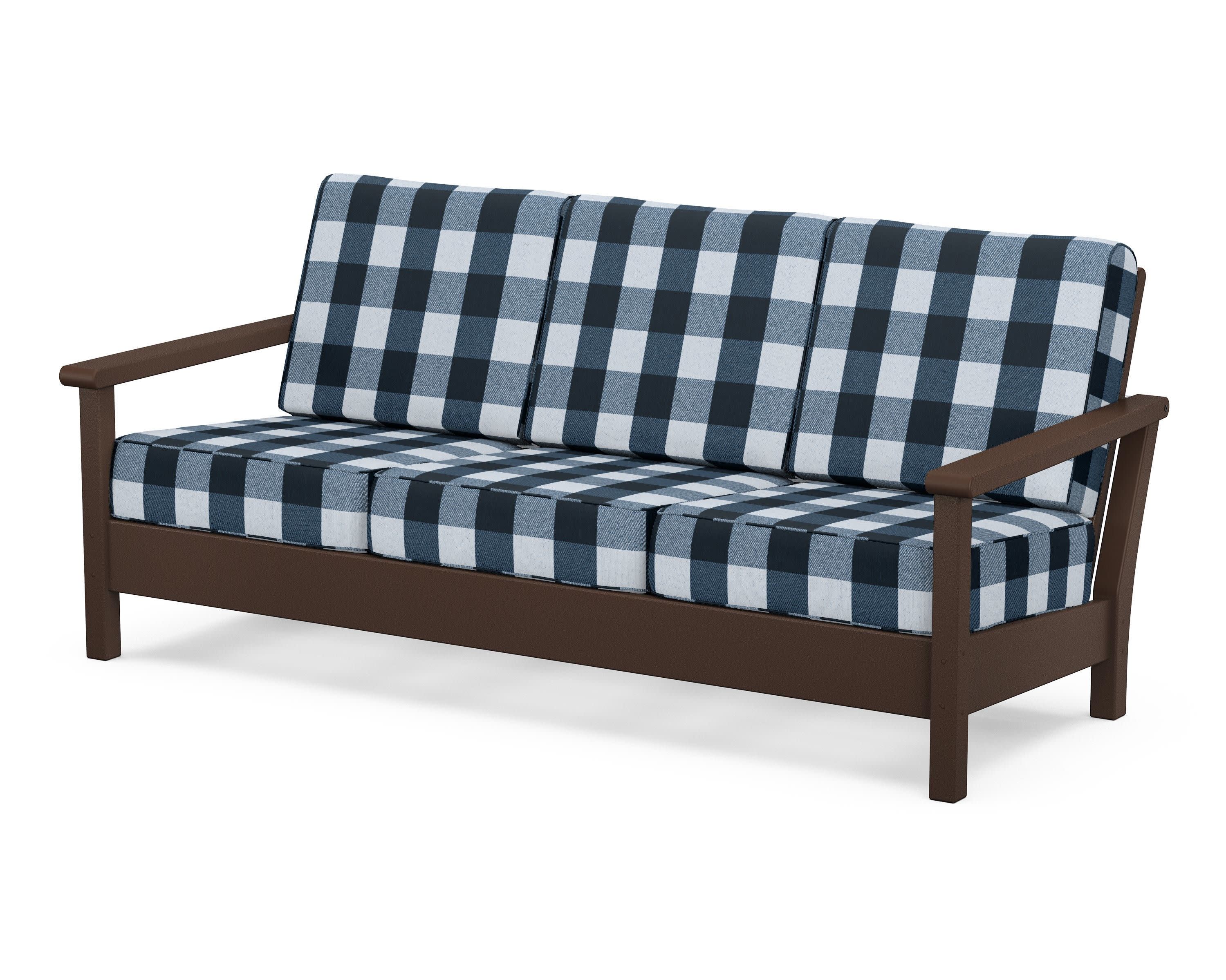 Harbour Deep Seating Sofa in Mahogany / Buffalo Plaid Marine Indigo