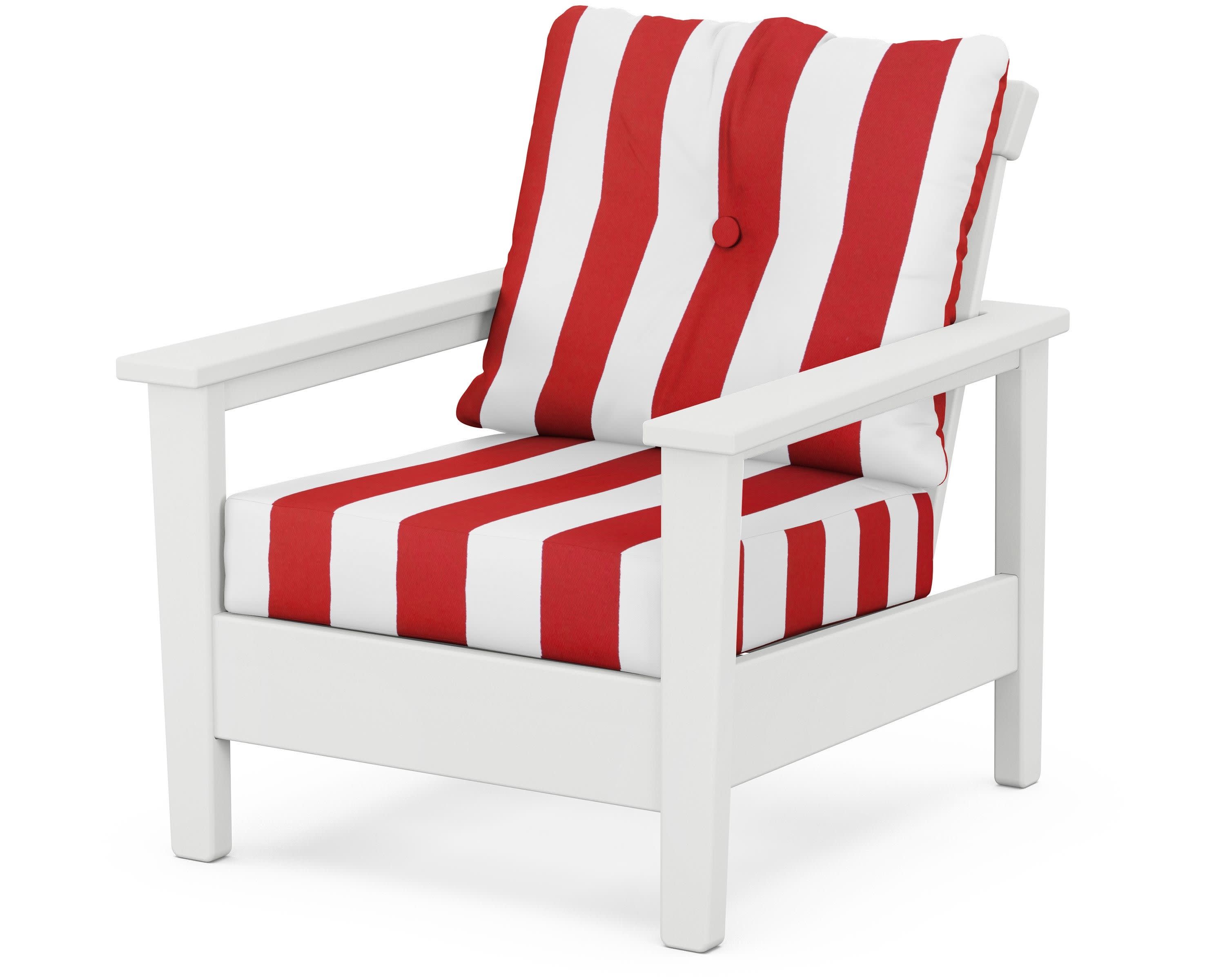Prescott Deep Seating Chair in White / Cabana Stripe Crimson