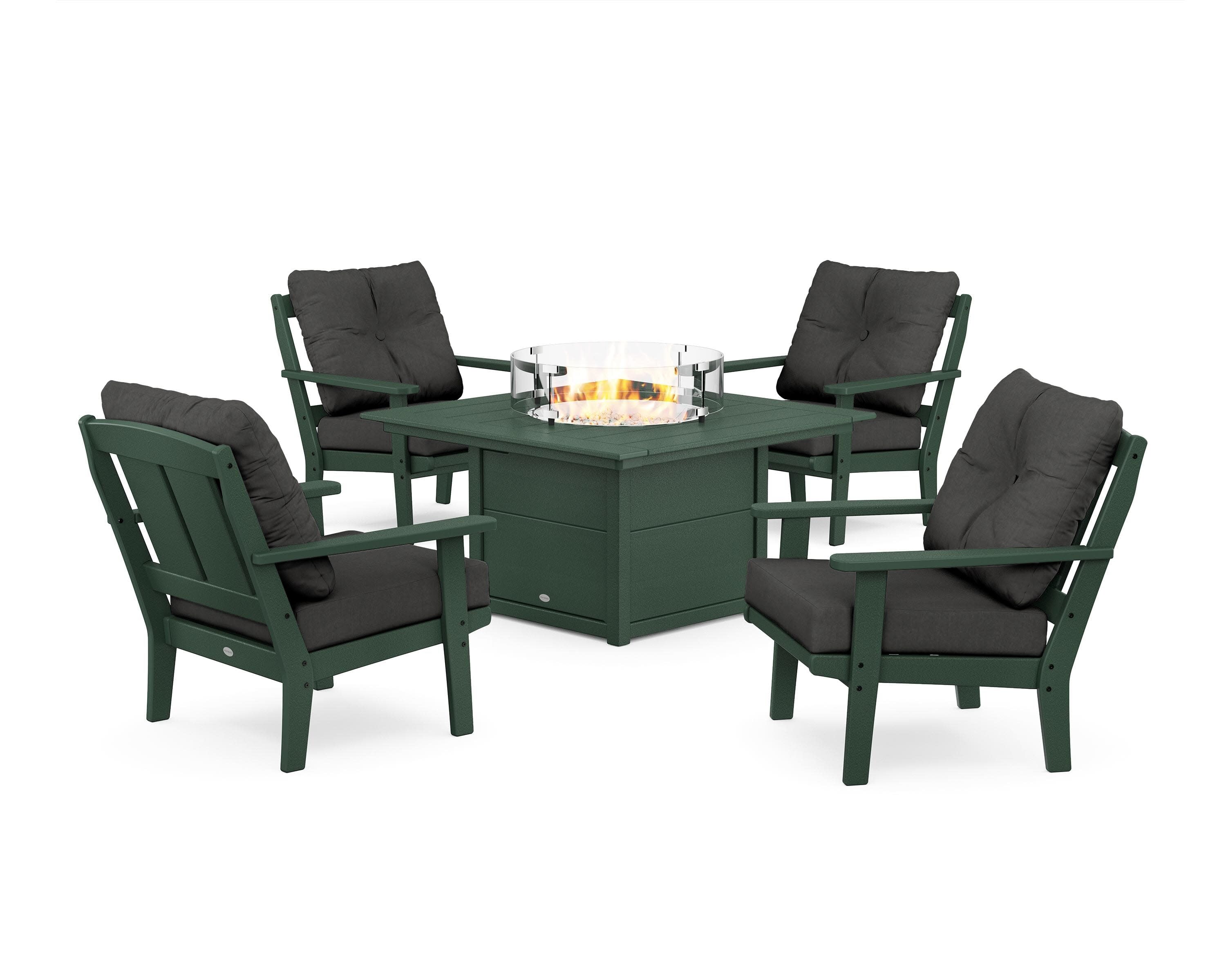 Mission 5-Piece Deep Seating Set with Fire Pit Table in Green / Spectrum Carbon