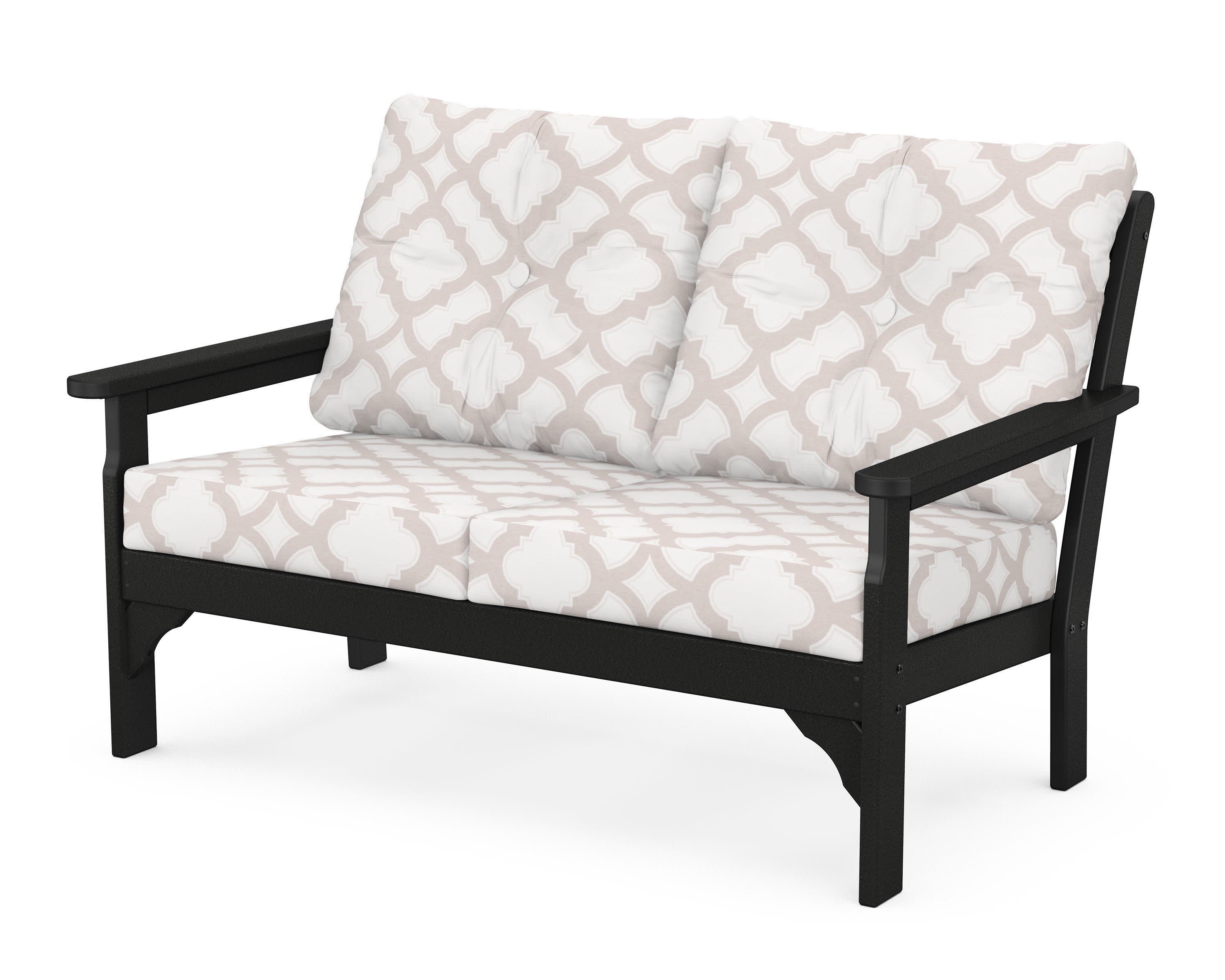 Vineyard Deep Seating Loveseat in Black / Trellis Dune Burlap