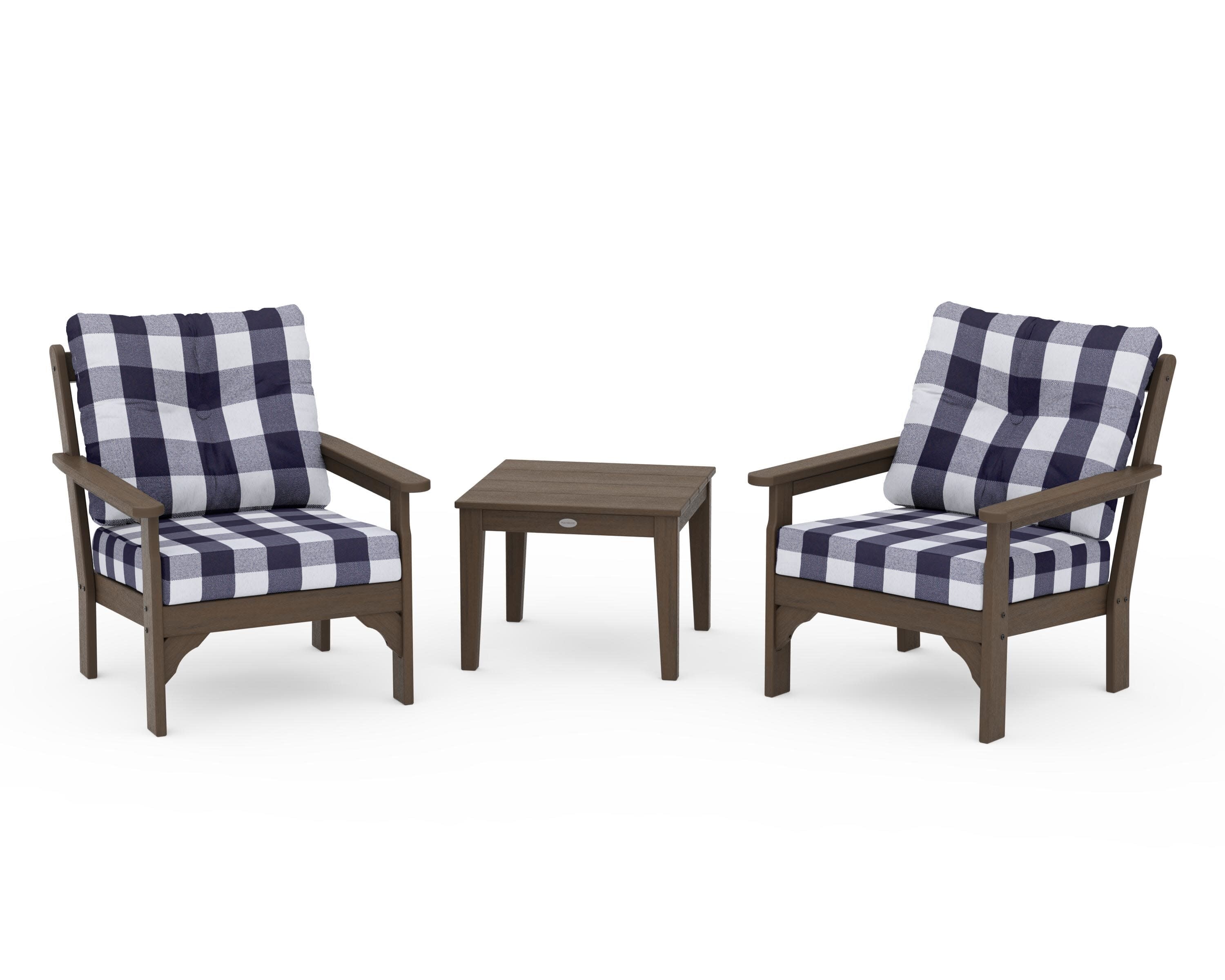 Vineyard 3-Piece Deep Seating Set in Kona / Buffalo Plaid Navy