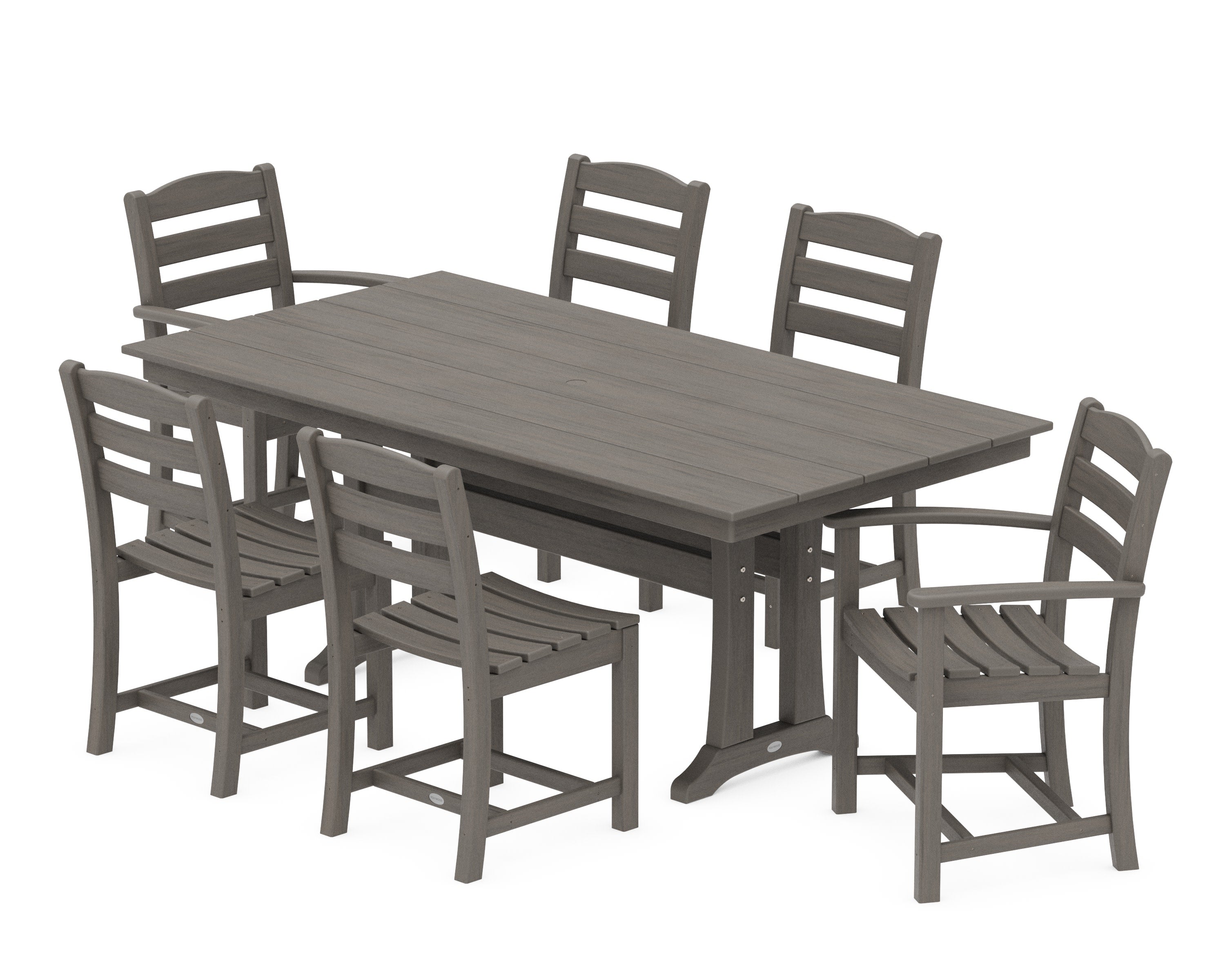 La Casa Caf 7-Piece Farmhouse Dining Set with Trestle Legs in Driftwood