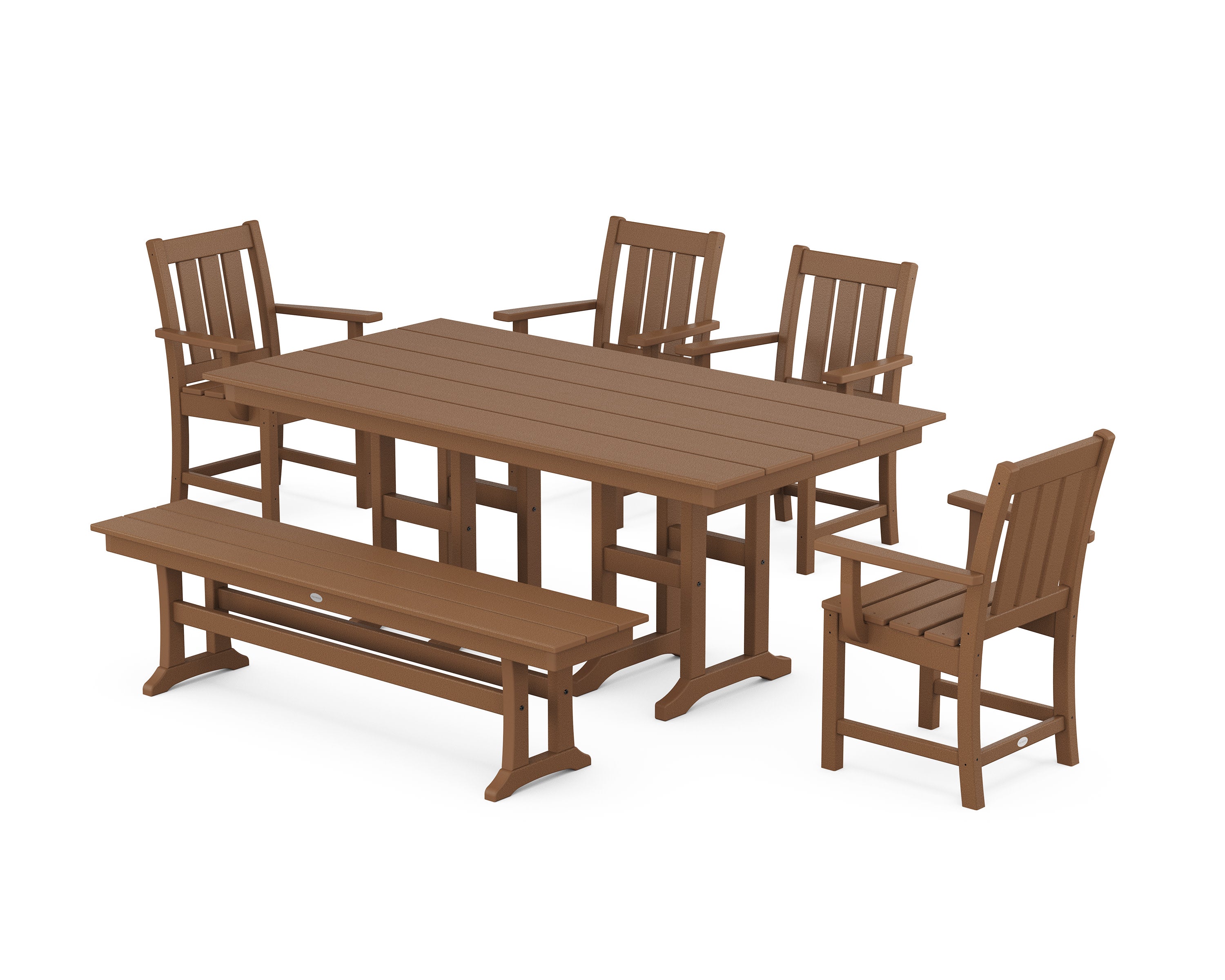 Oxford 6-Piece Farmhouse Dining Set with Bench in Teak