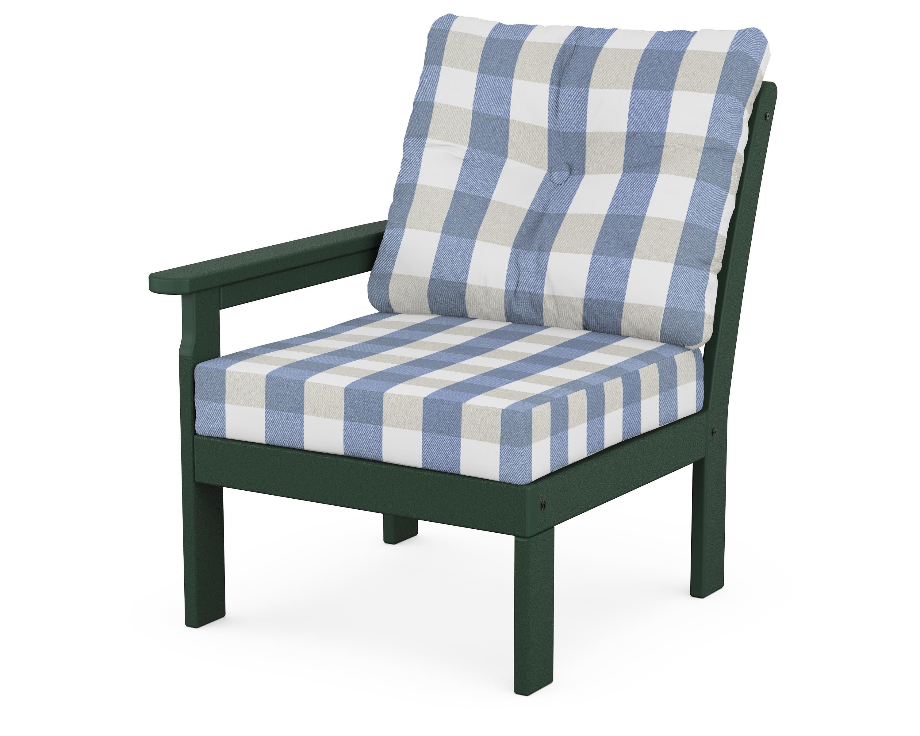 Vineyard Modular Left Arm Chair in Green / Buffalo Plaid Sky Blue