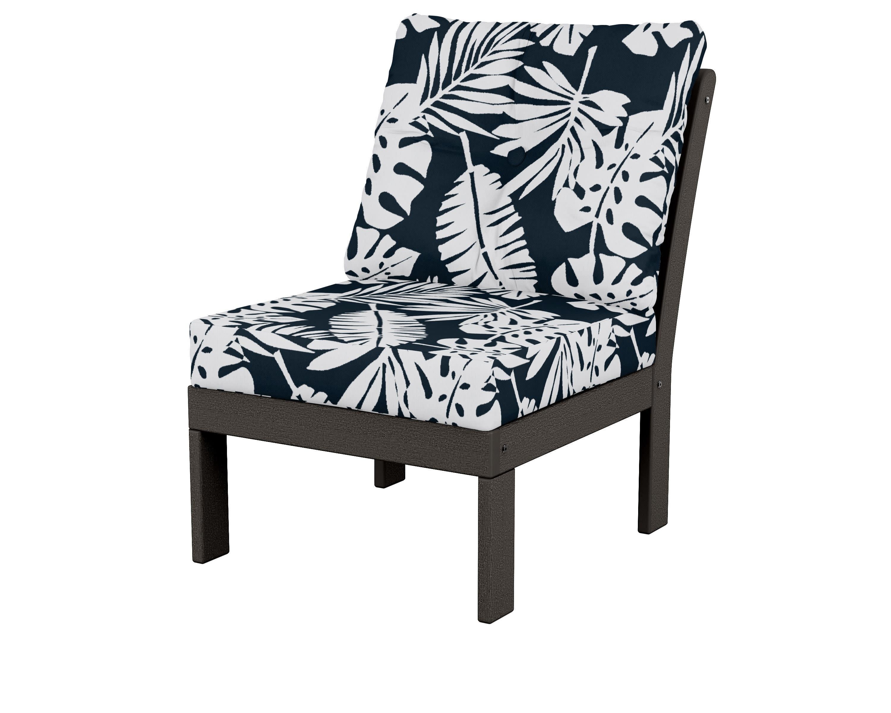 Vineyard Modular Armless Chair in Vintage Coffee / Leaf Marine Indigo