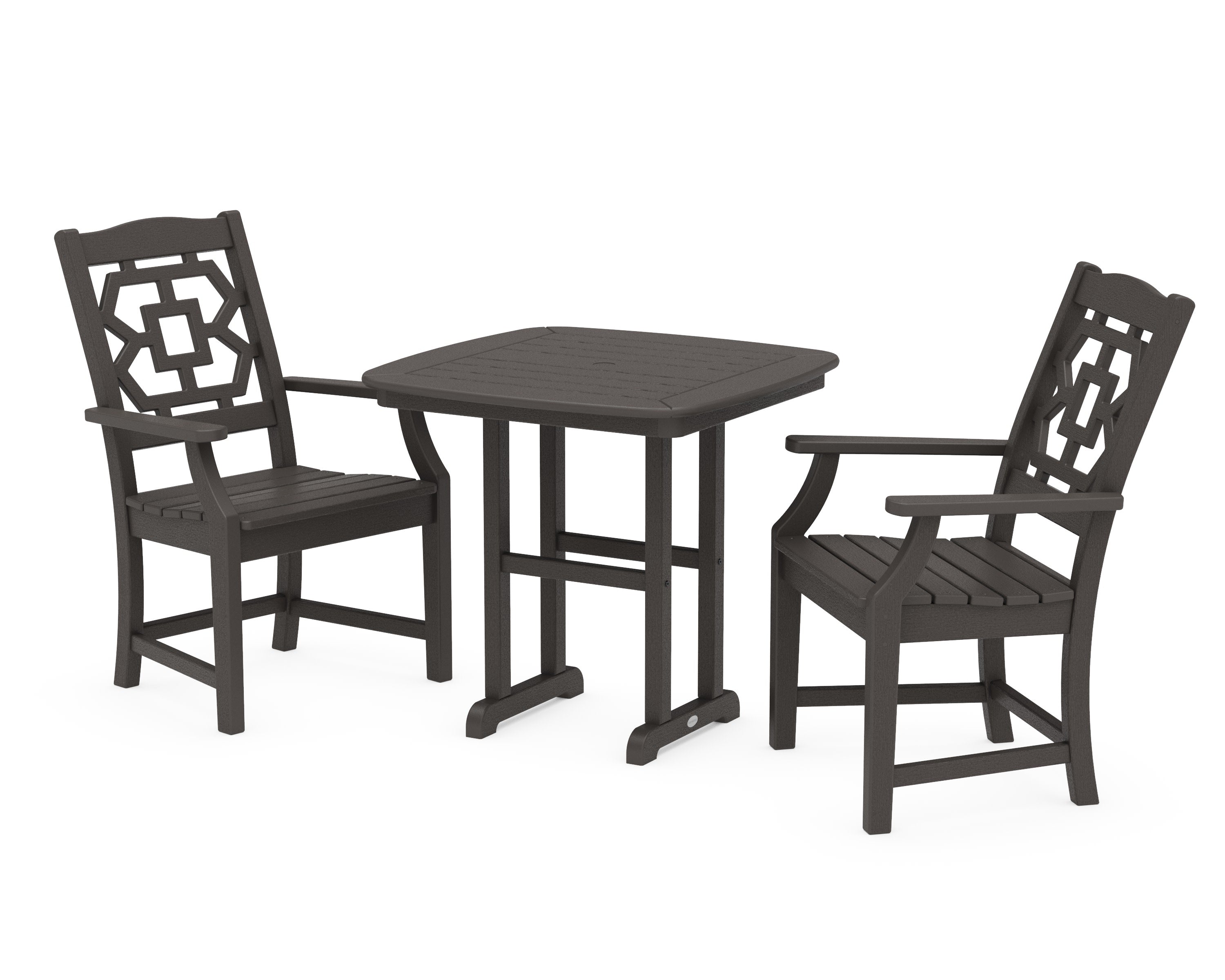 Chinoiserie 3-Piece Dining Set in Vintage Coffee