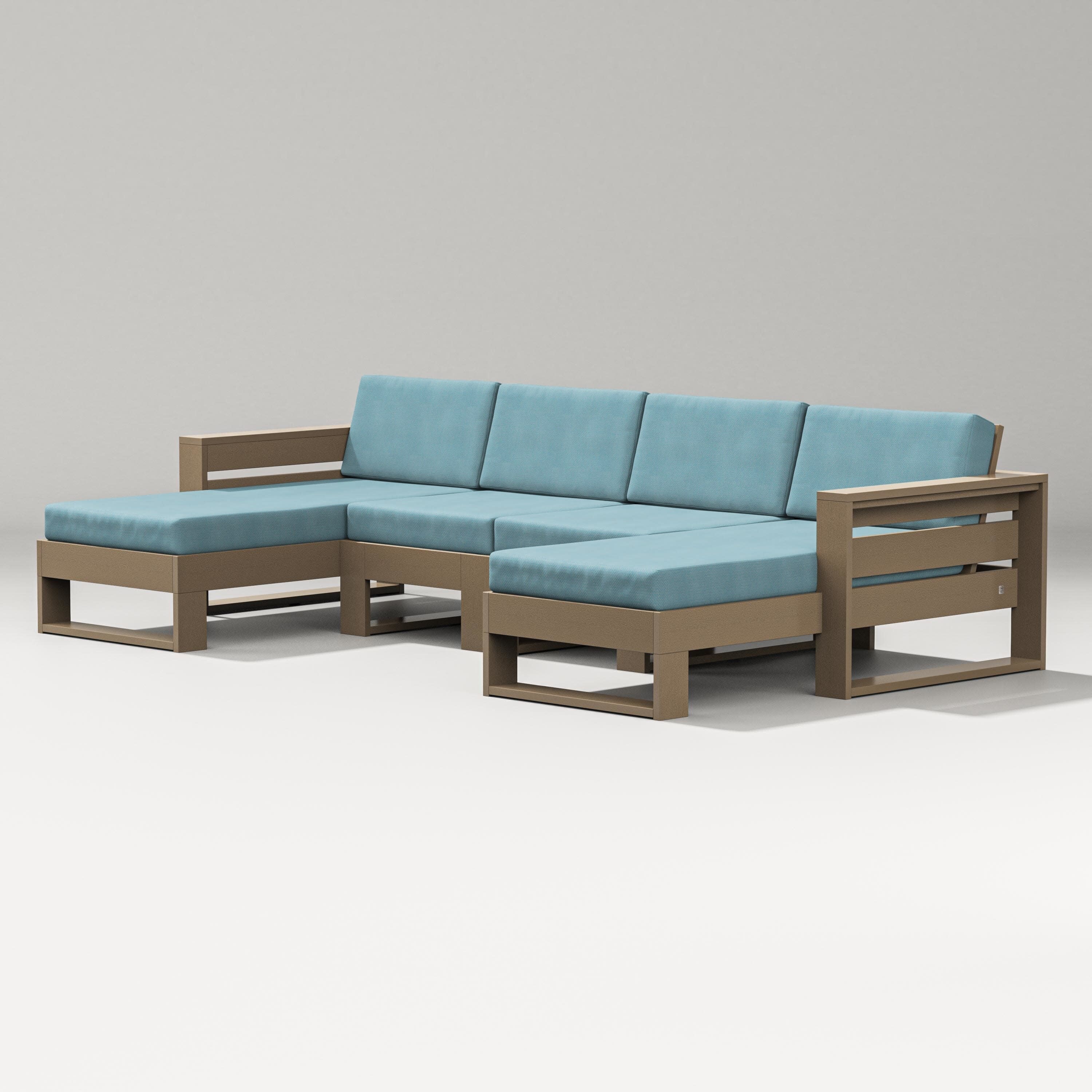 Latitude Double Chaise Sectional in Vintage Sahara / Lattice Sky Blue