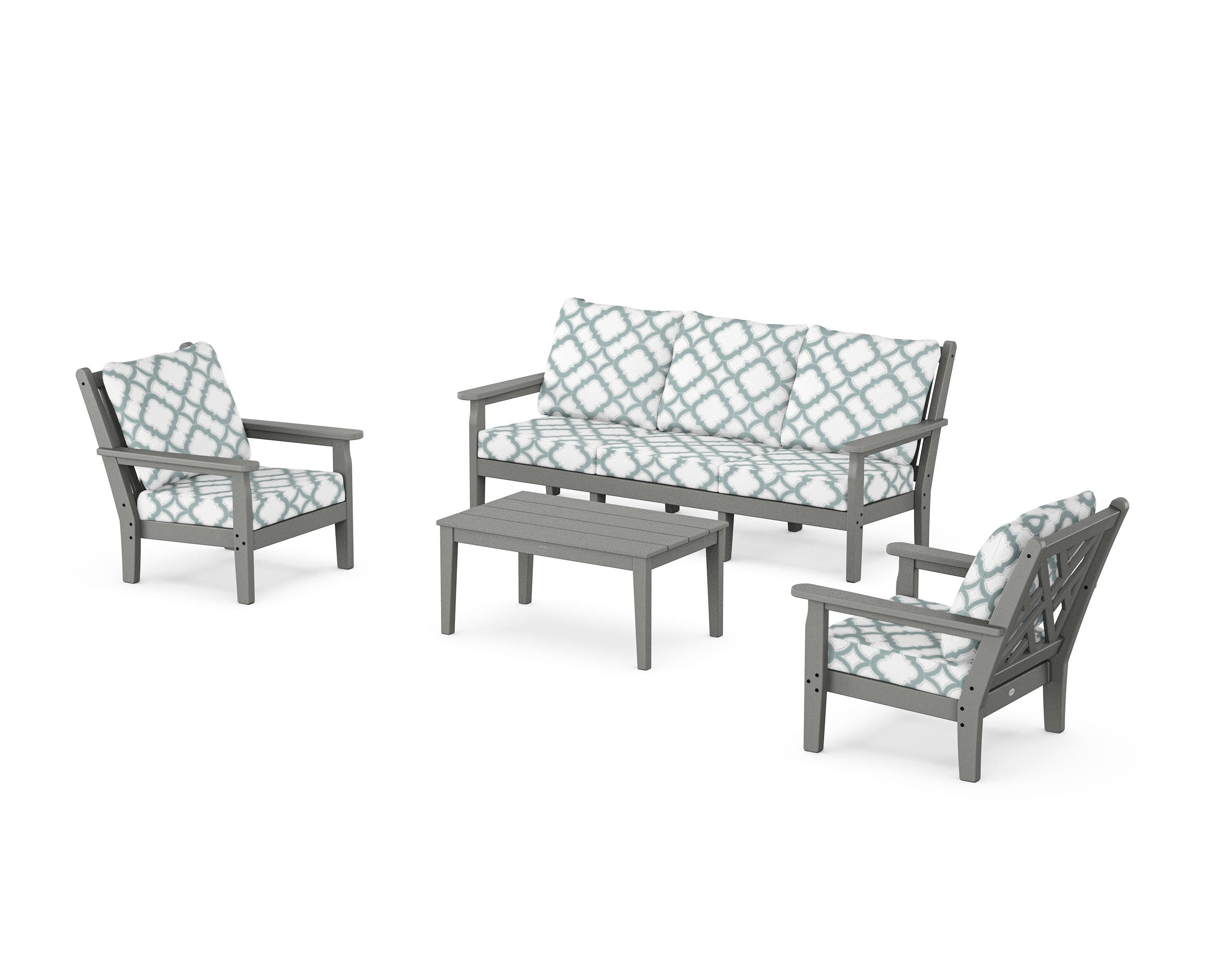 Chippendale 4-Piece Deep Seating Set with Sofa in Slate Grey / Trellis Glacier Spa