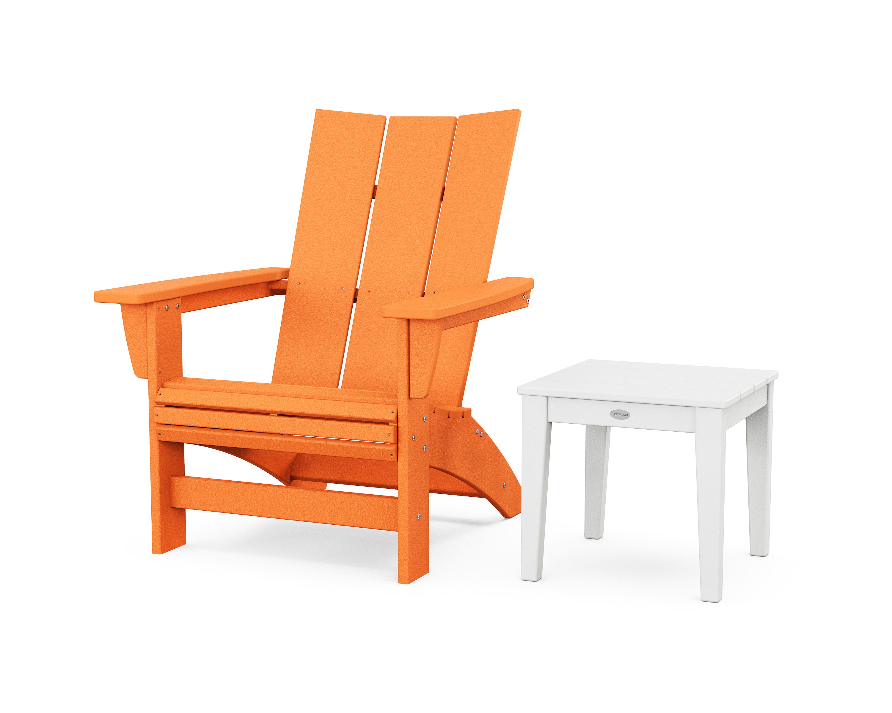 Modern Grand Adirondack Chair with Side Table in Tangerine / White