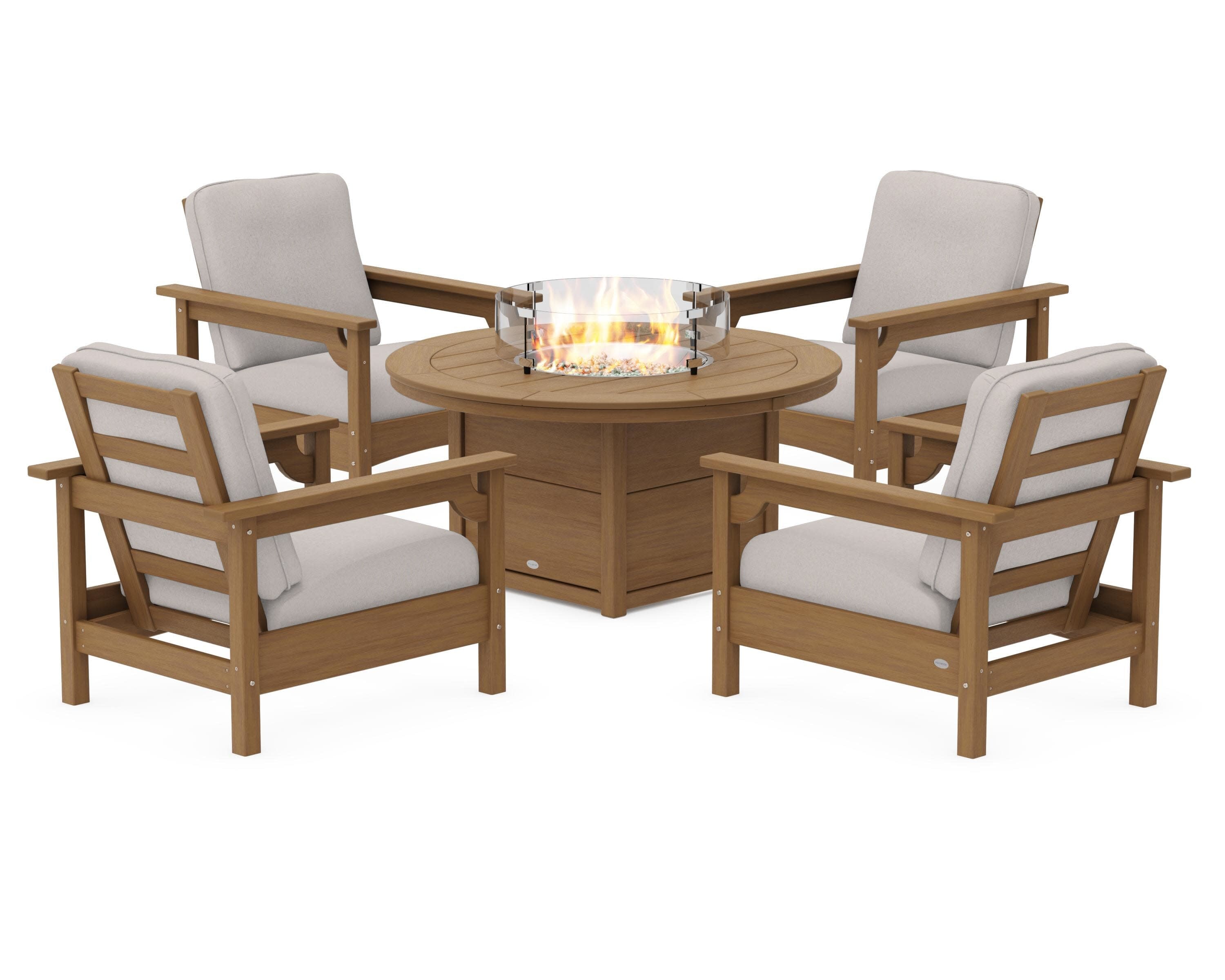 Club 5-Piece Conversation Set with Fire Pit Table in Natural / Dune Burlap