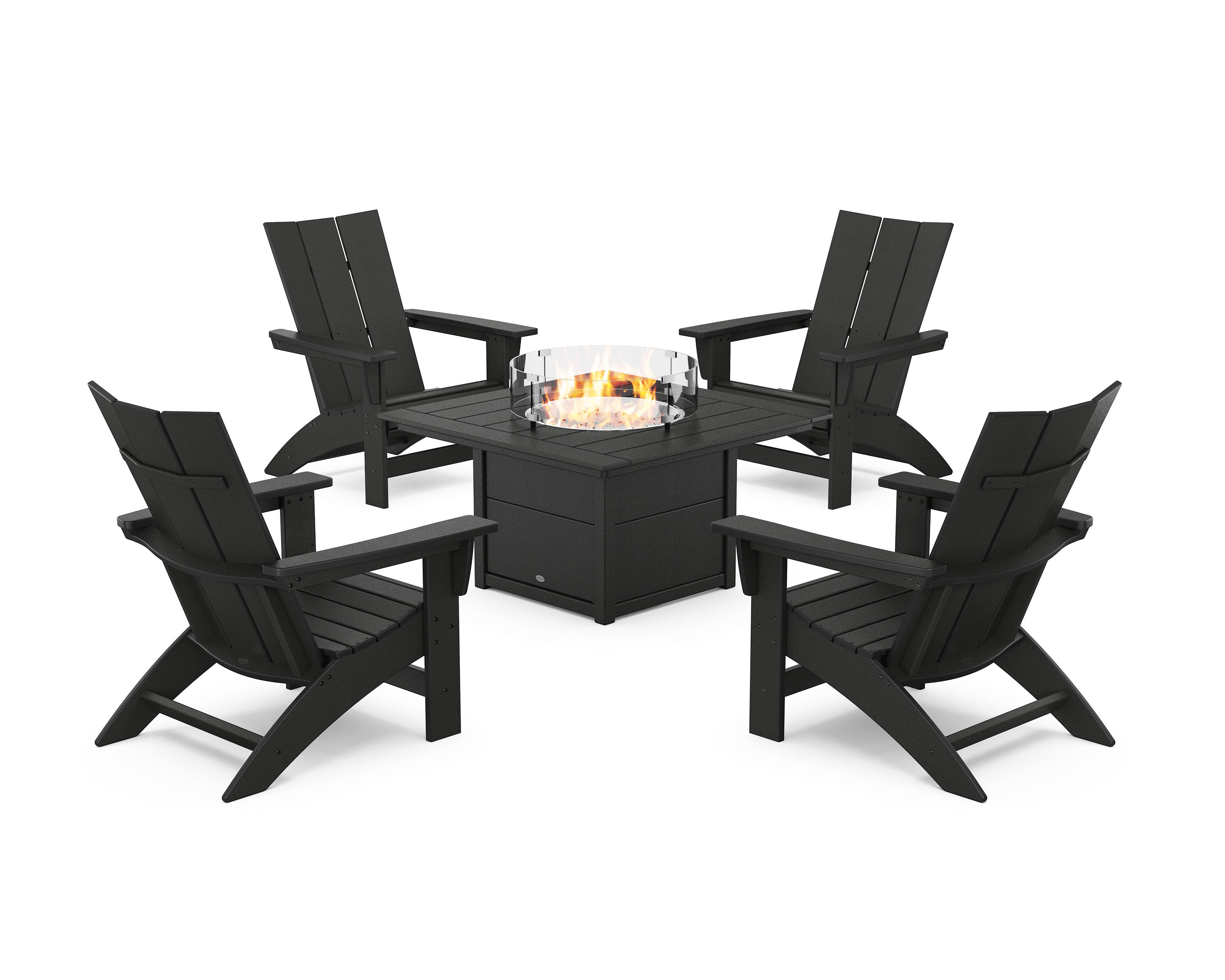 5-Piece Modern Grand Adirondack Conversation Set with Fire Pit Table in Black