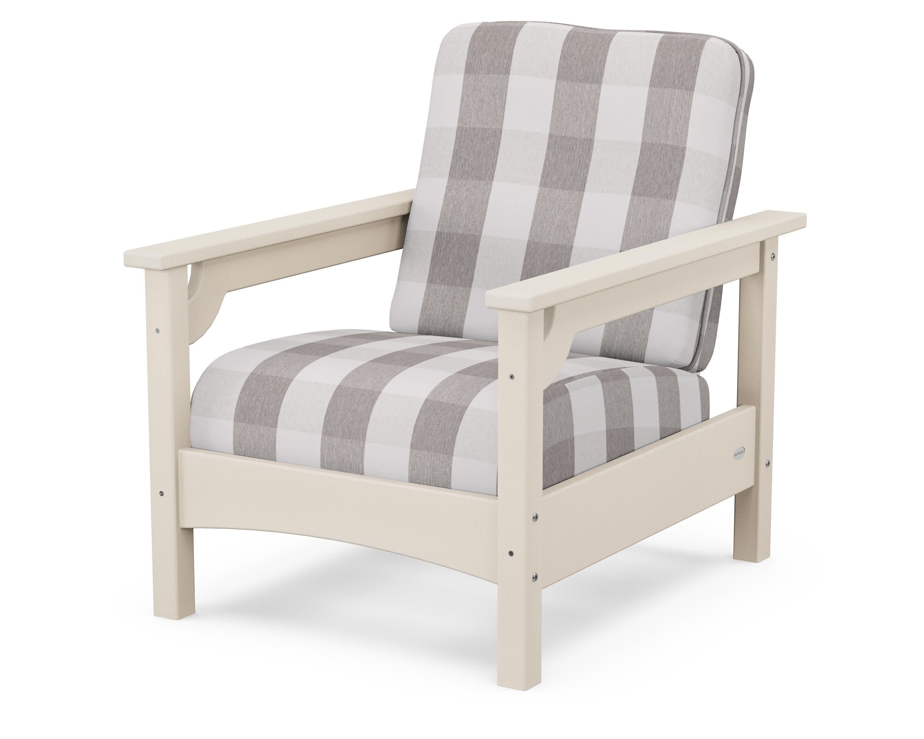 Club Chair in Sand / Buffalo Plaid Grey Mist