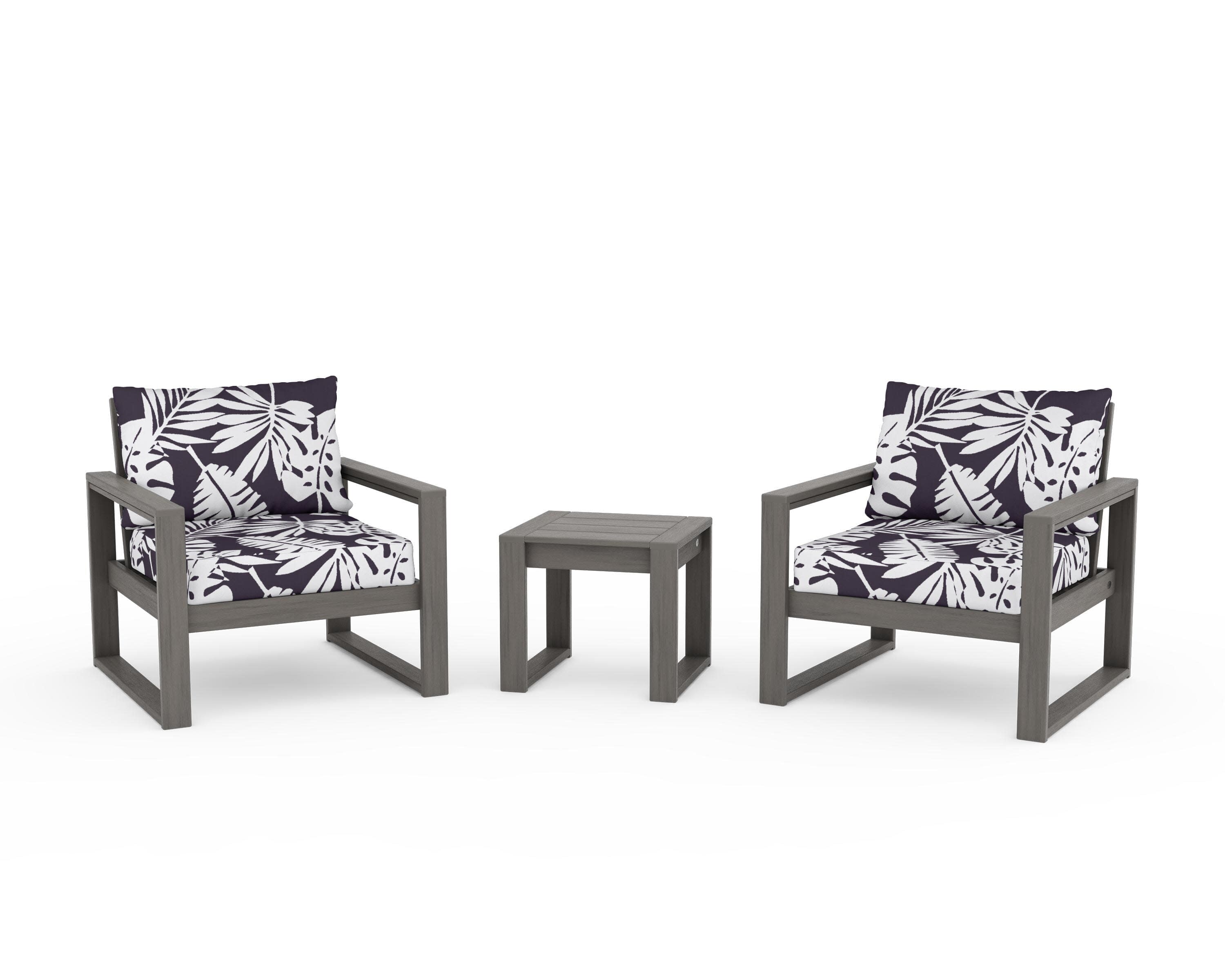 EDGE Sectional 3-Piece Deep Seating Set in Driftwood / Leaf Navy